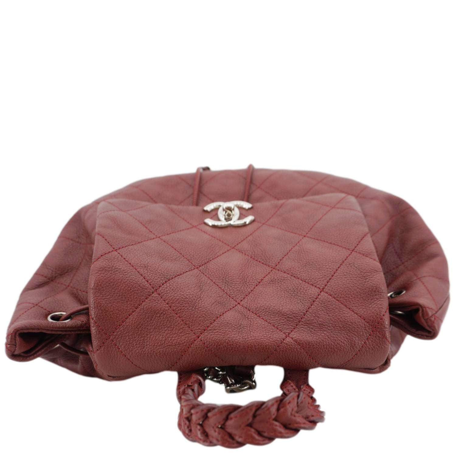 Chanel Braided Style Quilted Drawstring Backpack Leather Jewelry
