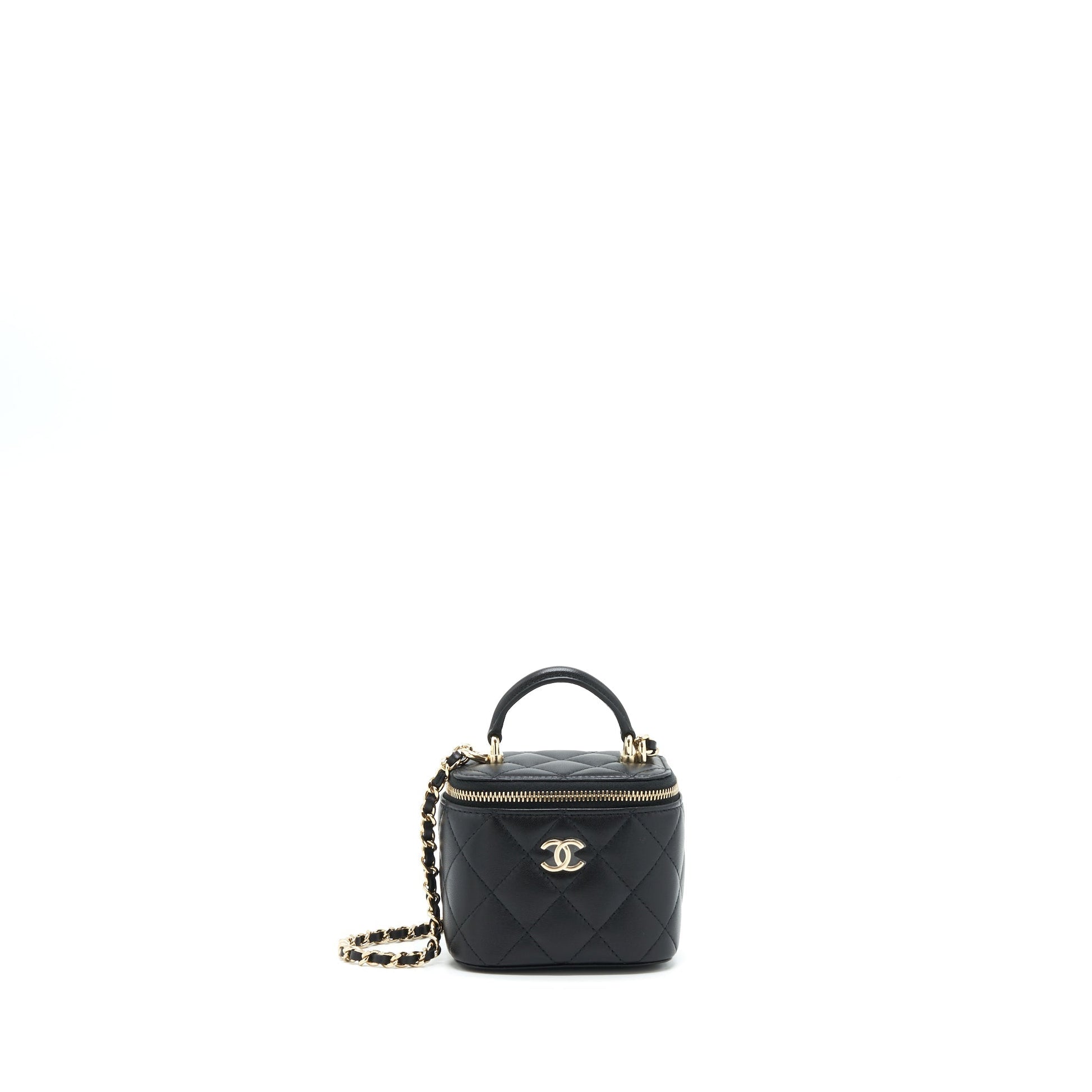 Chanel 22P Top Handle Vanity Lambskin LGHW Black Mini Bag