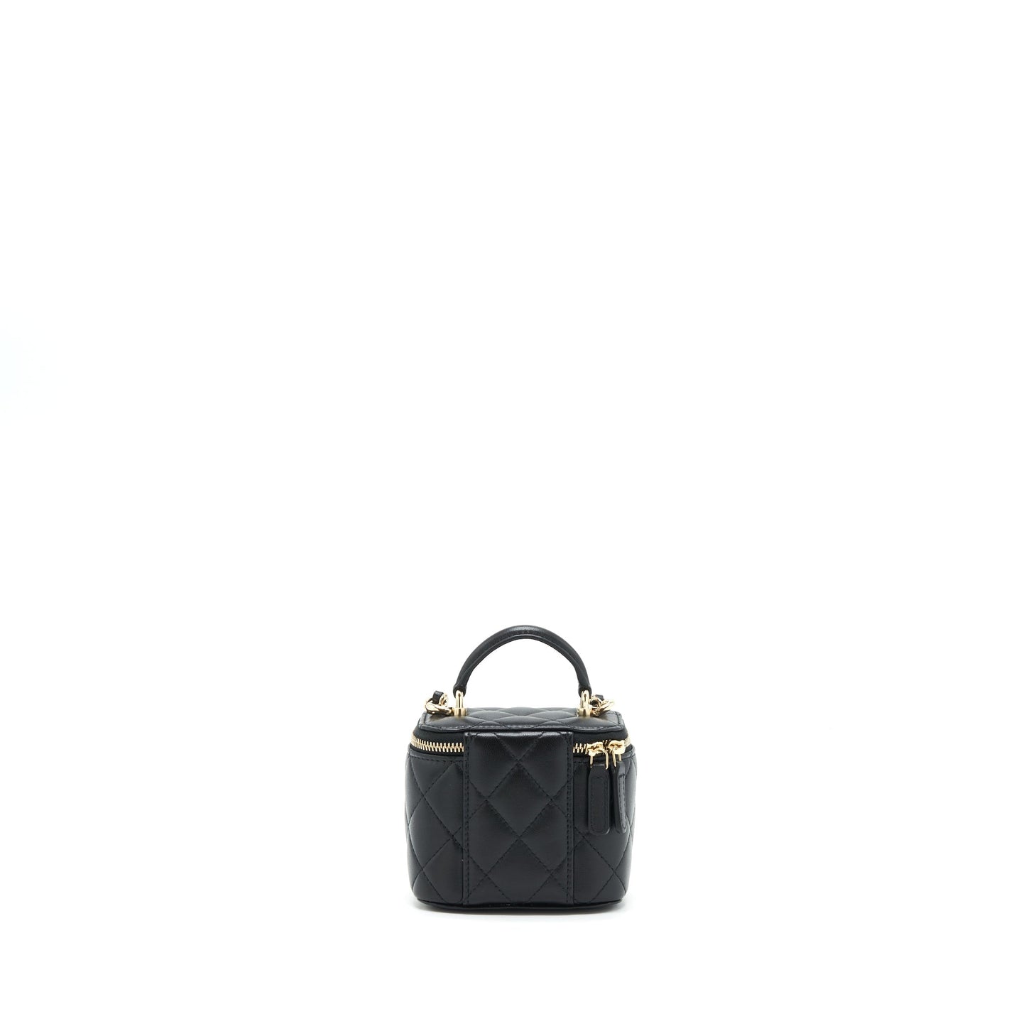Chanel 22P Top Handle Vanity Lambskin LGHW Black Mini Bag