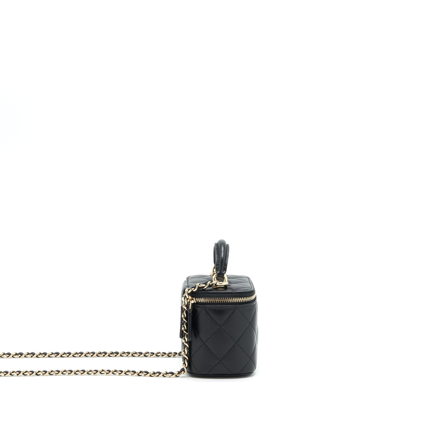 Chanel 22P Top Handle Vanity Lambskin LGHW Black Mini Bag