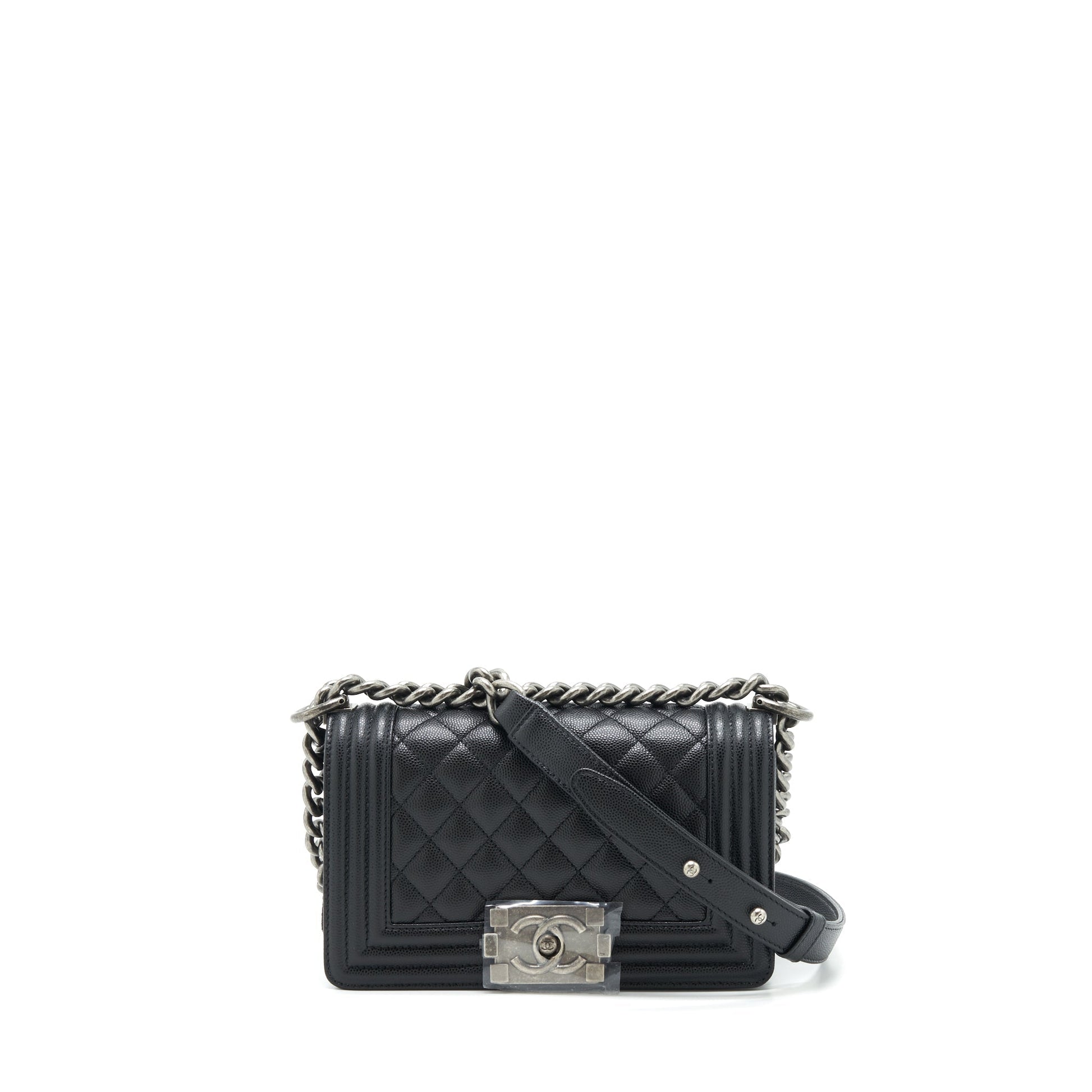 Chanel Boy Caviar Ruthenium Hardware Microchip Black Small Handbag