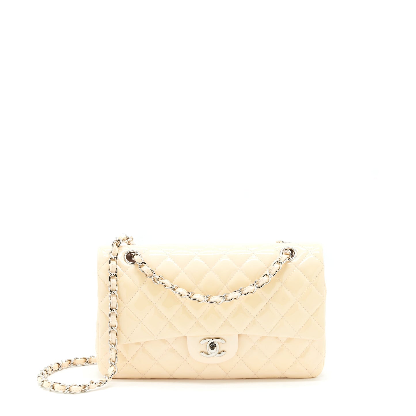 Chanel patent classic double flap SHW Pink Beige Leather Shoulder Bag