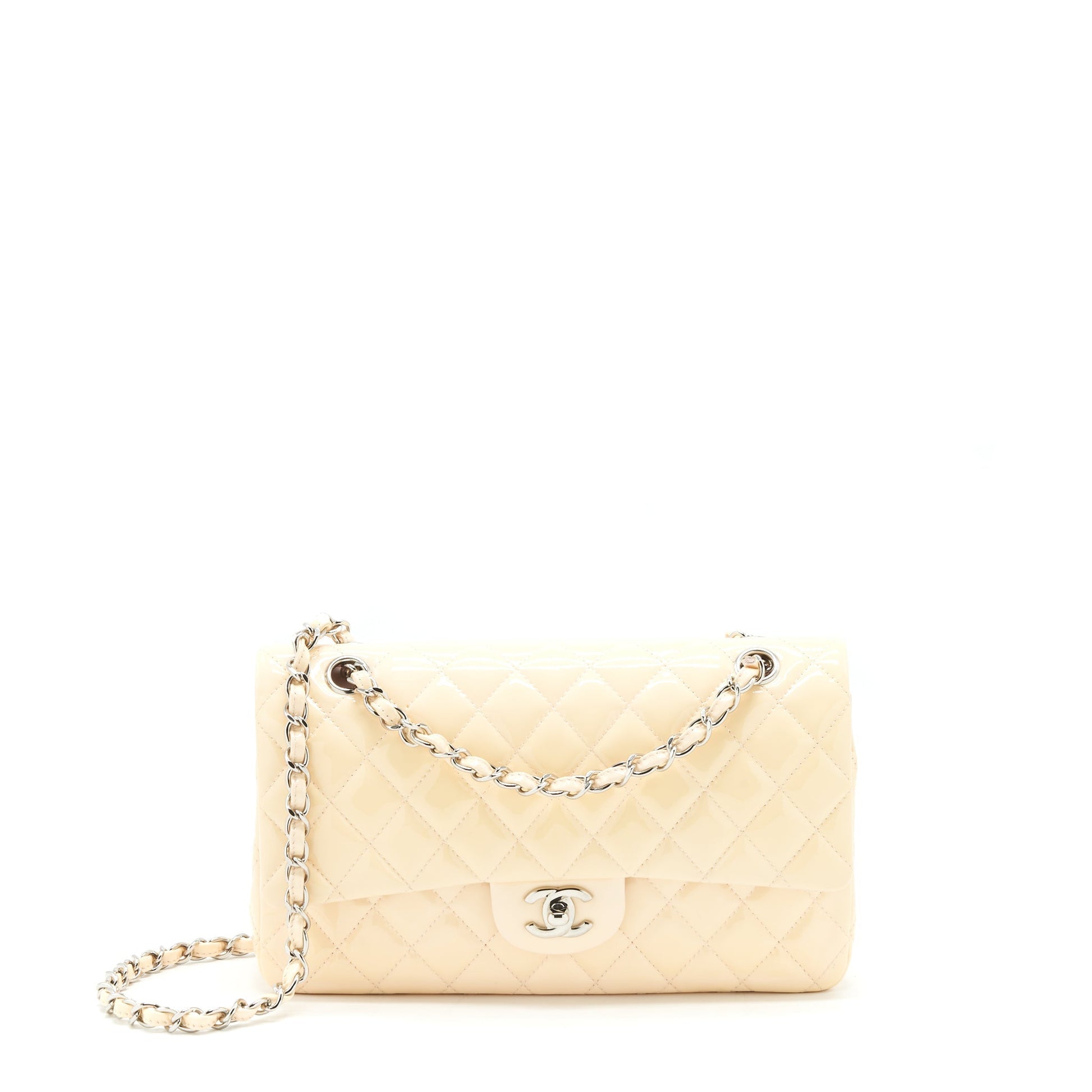 Chanel patent classic double flap SHW Pink Beige Leather Shoulder Bag