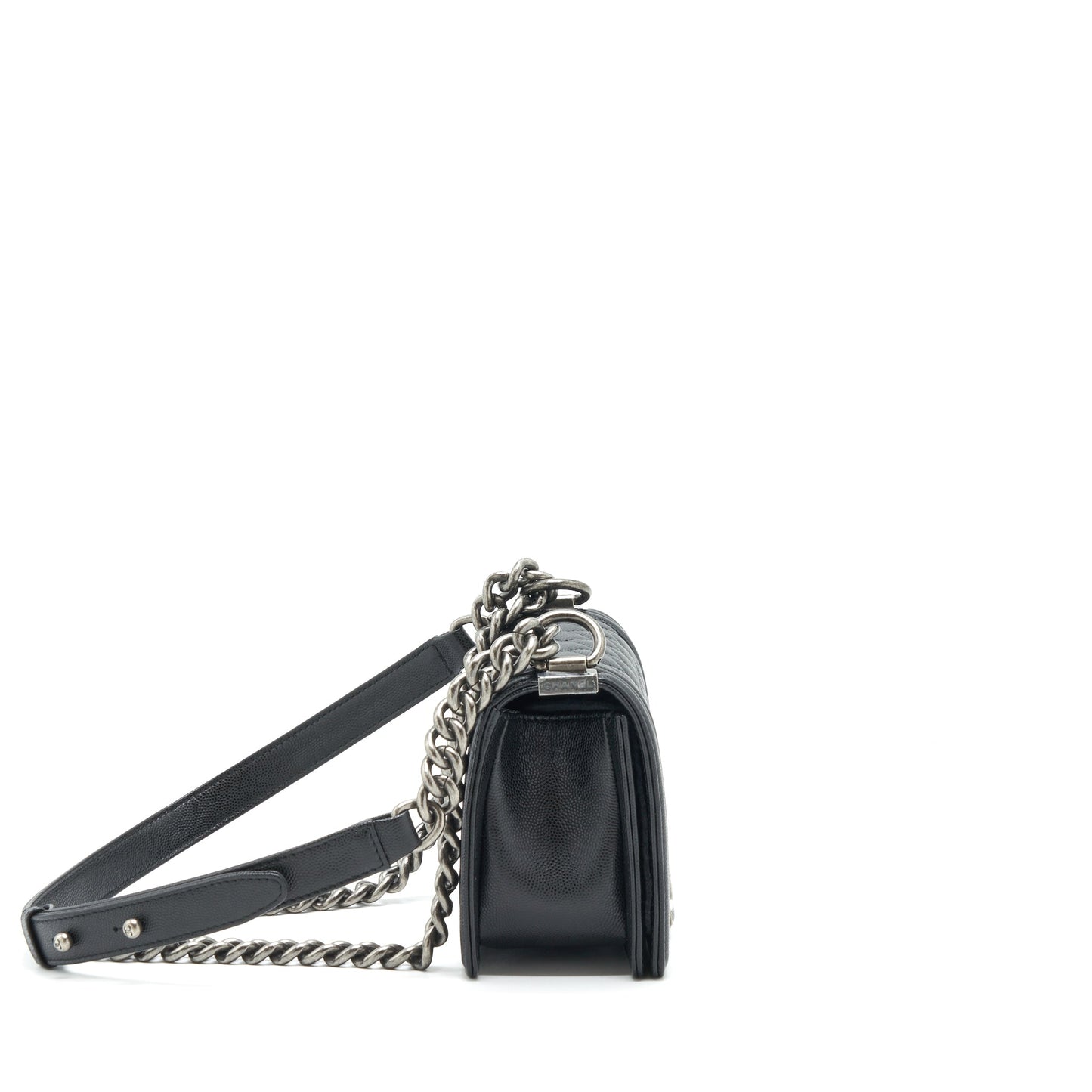 Chanel Boy Caviar Ruthenium Hardware Microchip Black Small Handbag