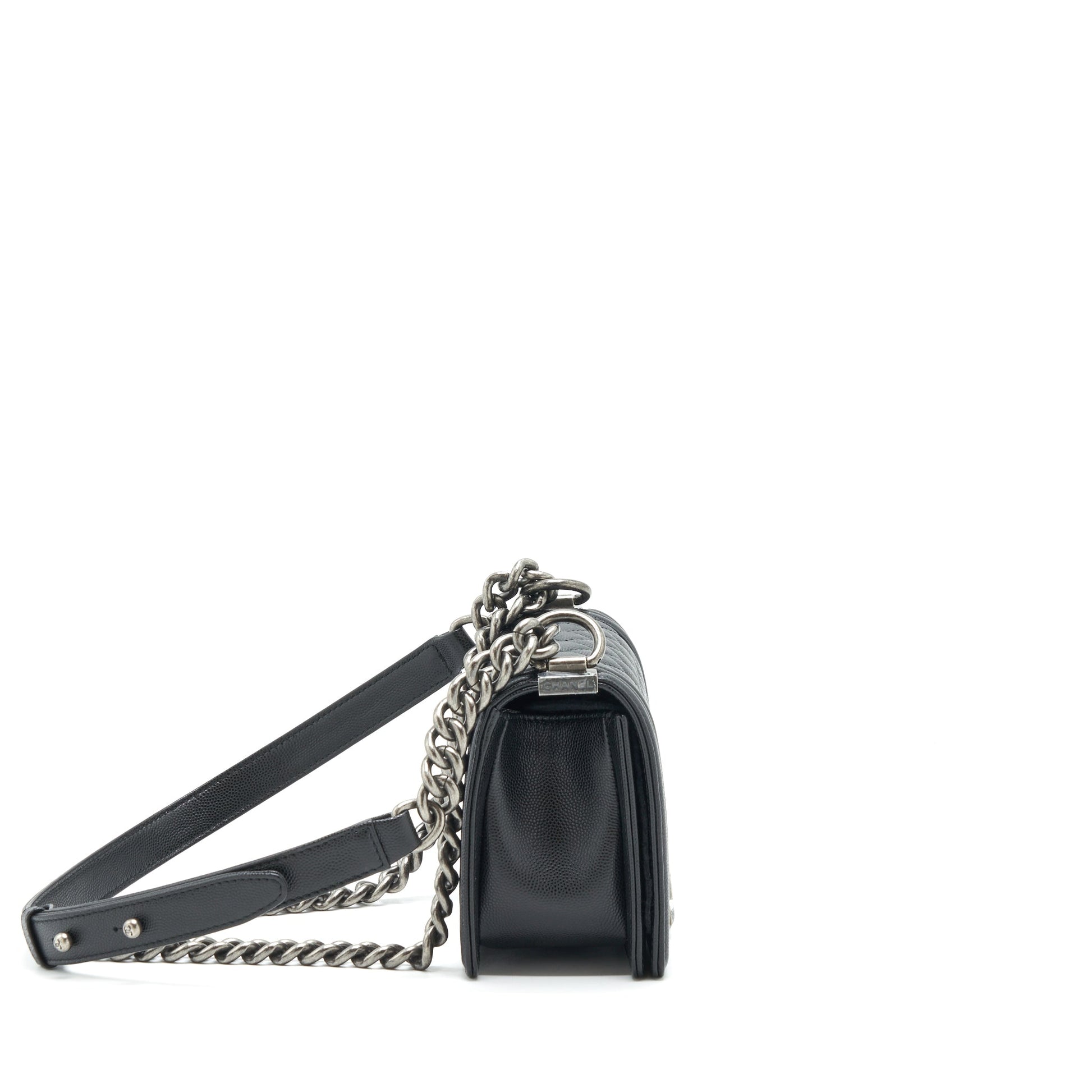 Chanel Boy Caviar Ruthenium Hardware Microchip Black Small Handbag