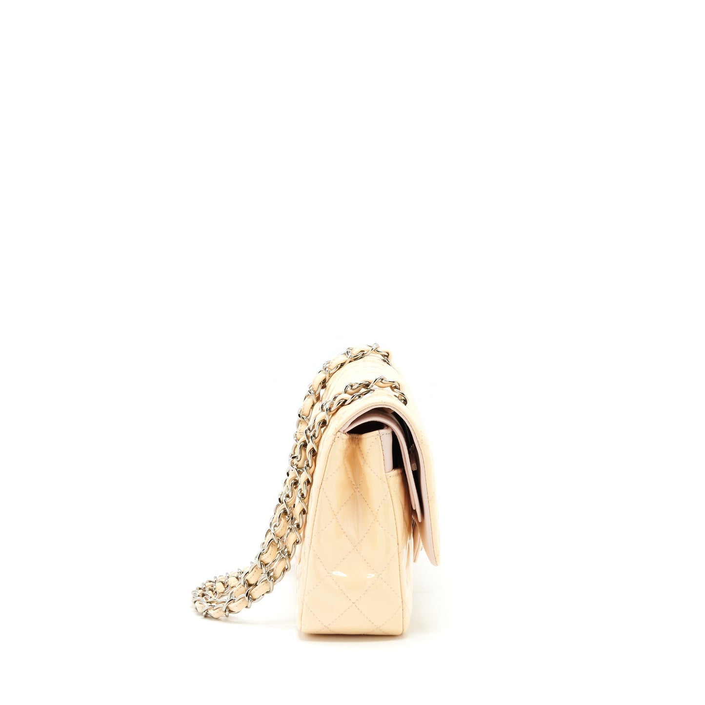 Chanel patent classic double flap SHW Pink Beige Leather Shoulder Bag