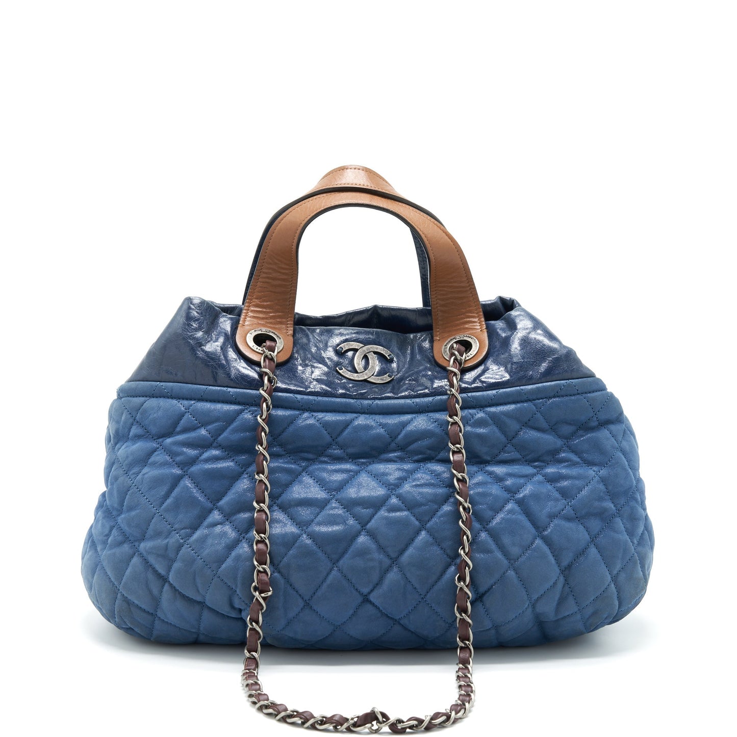 Chanel Quilted Ruthenium Hardware Blue Shoulder Bag