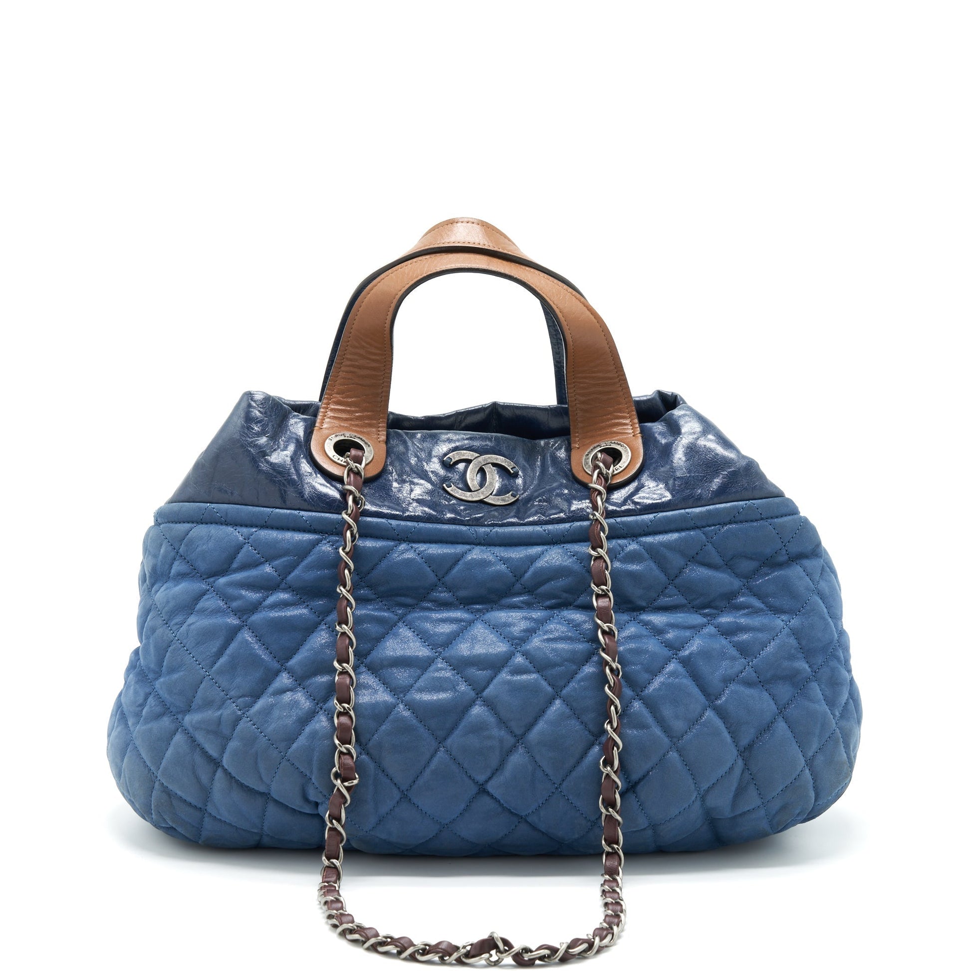 Chanel Quilted Ruthenium Hardware Blue Shoulder Bag