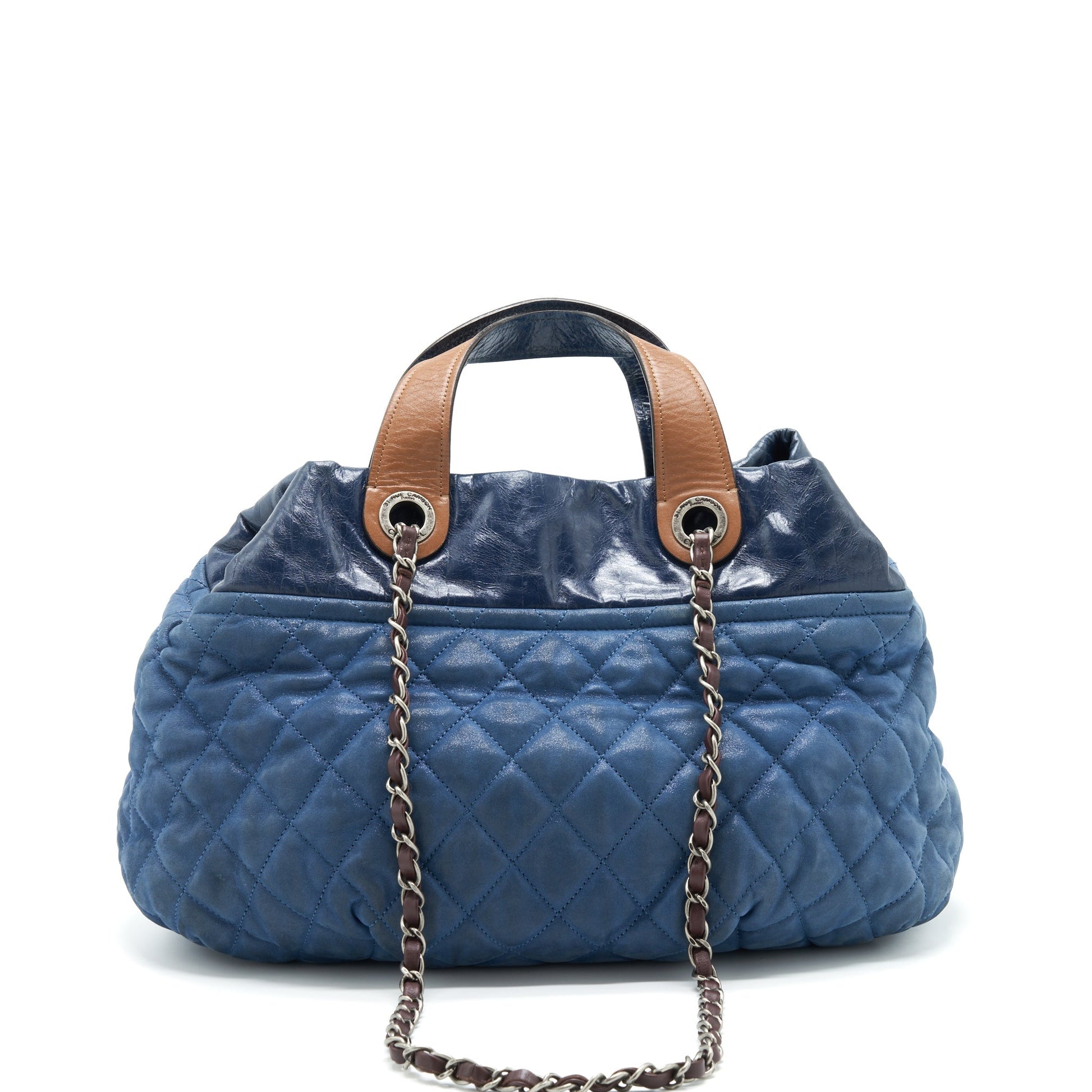 Chanel Quilted Ruthenium Hardware Blue Shoulder Bag