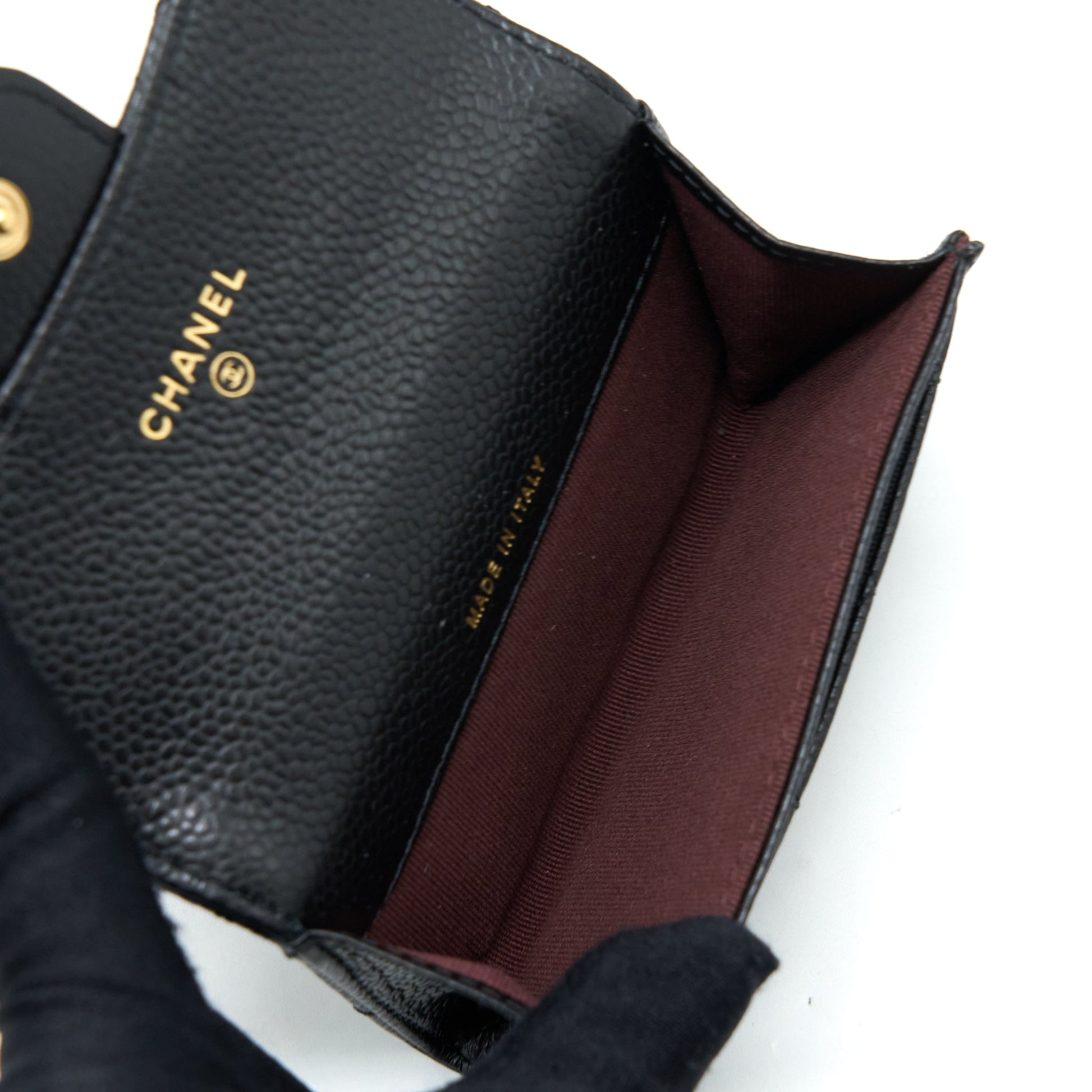 Chanel Classic Flap Card Holder Caviar GHW Black Wallet Case Ghw Microchip