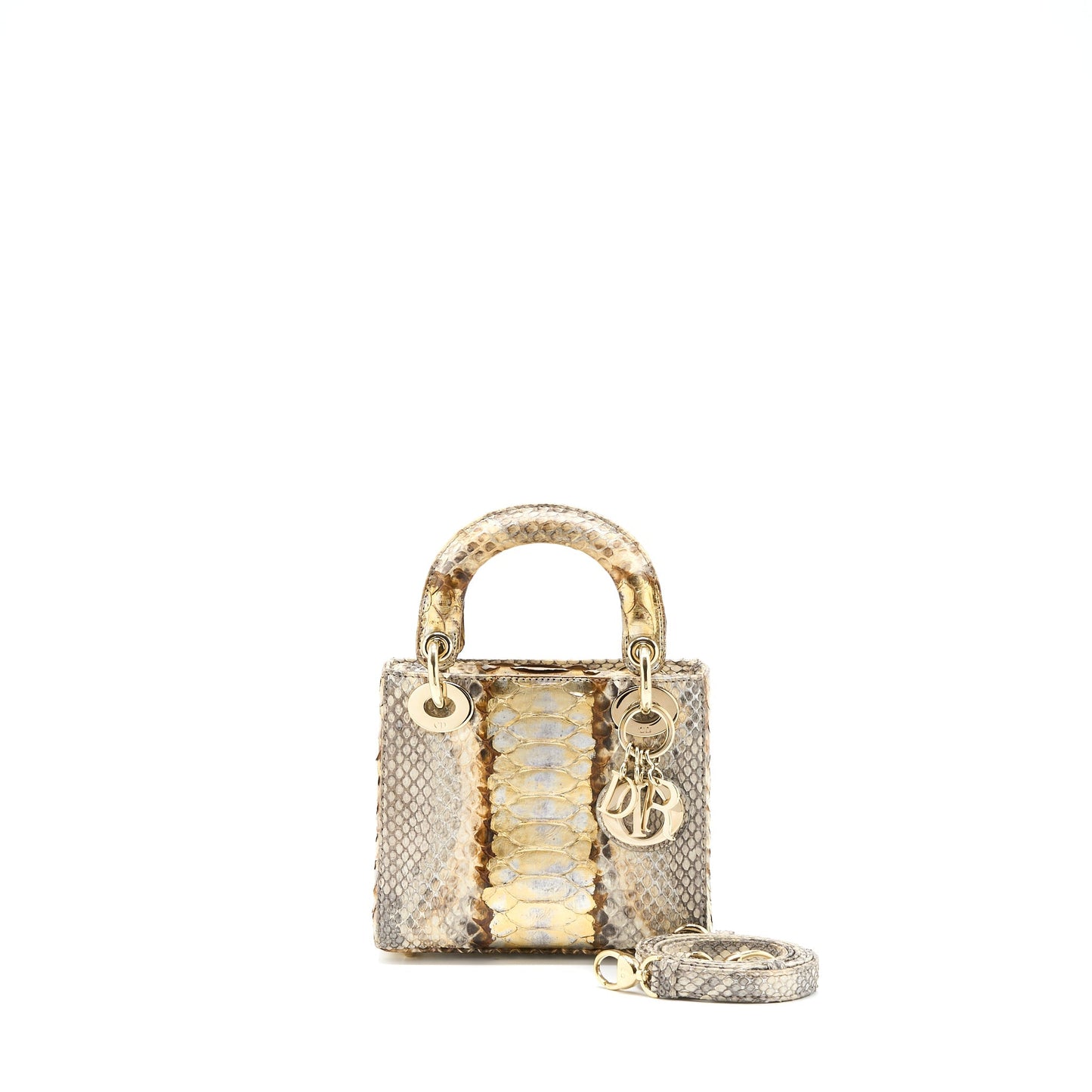 Dior Lady Python Handbag Beige Gold Travel Bag