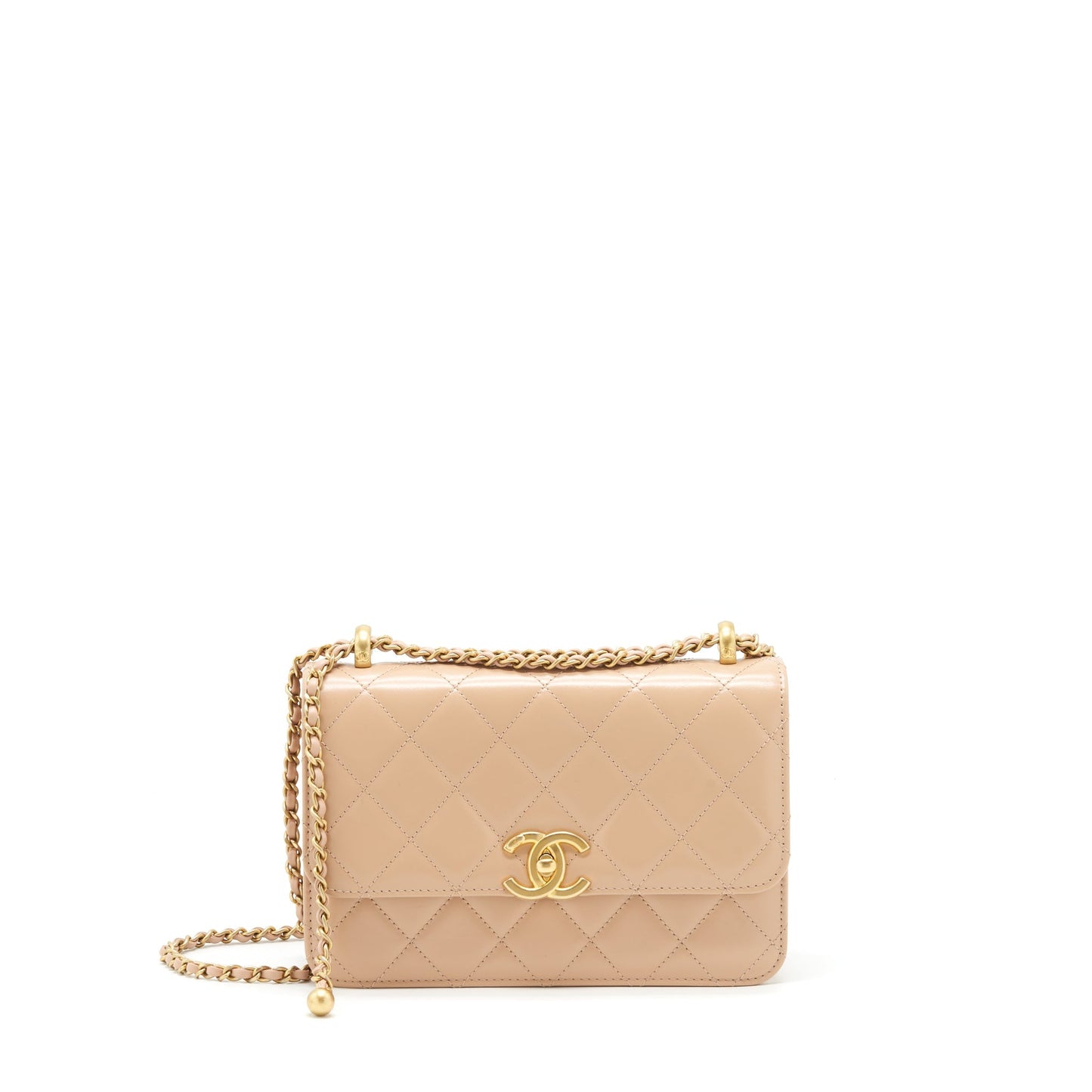 Chanel 21A Crush Flap Calfskin GHW Gold Beige Shoulder Bag Ghw 1
