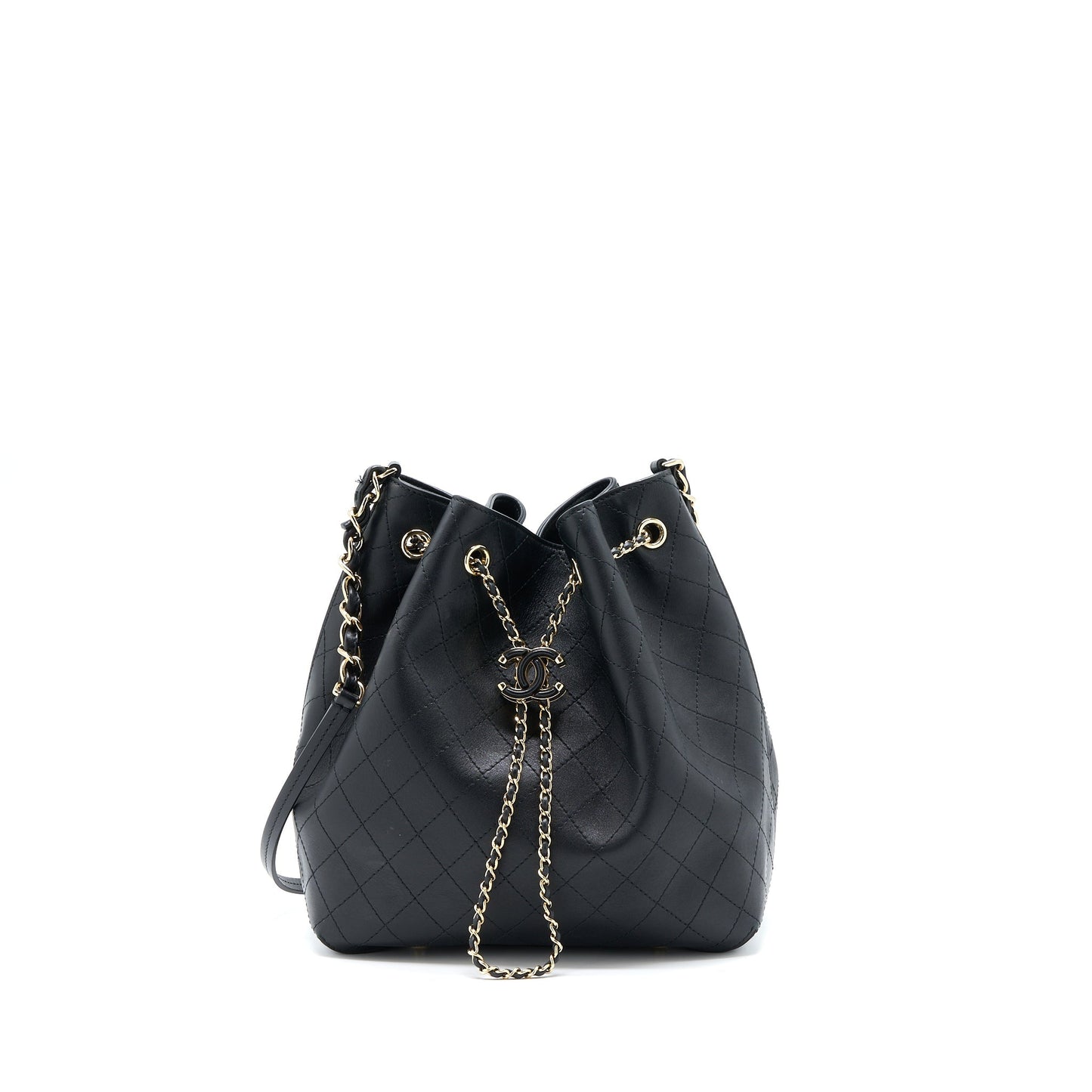 Chanel Drawstring Bucket Calfskin LGHW Black Jewelry