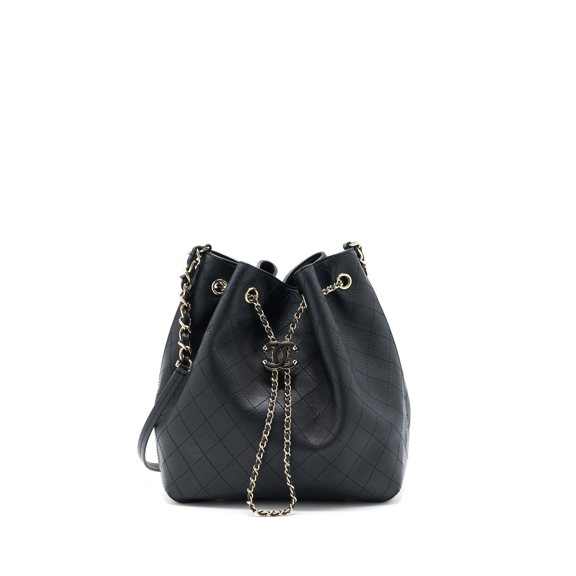 Chanel Drawstring Bucket Calfskin LGHW Black Jewelry