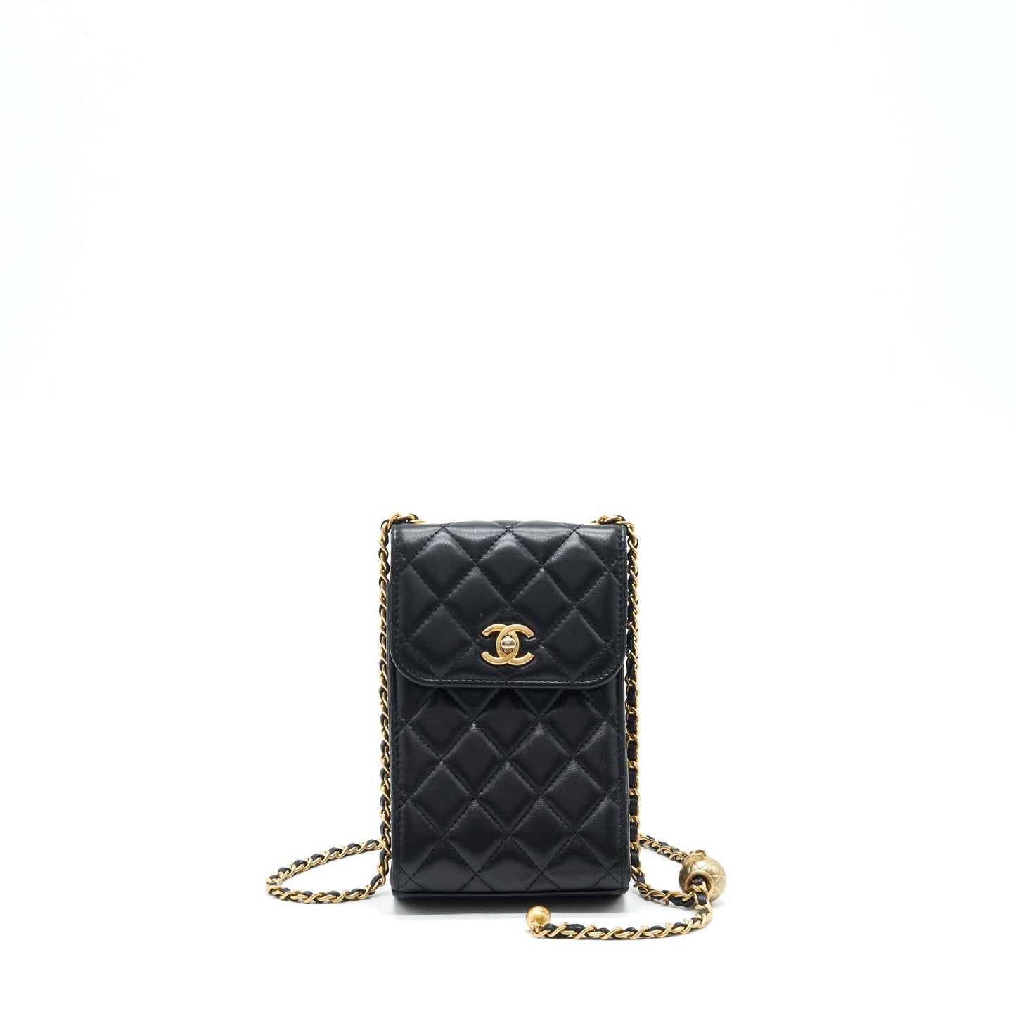 Chanel Pearl Crush Phone Lambskin GHW Black Handbag