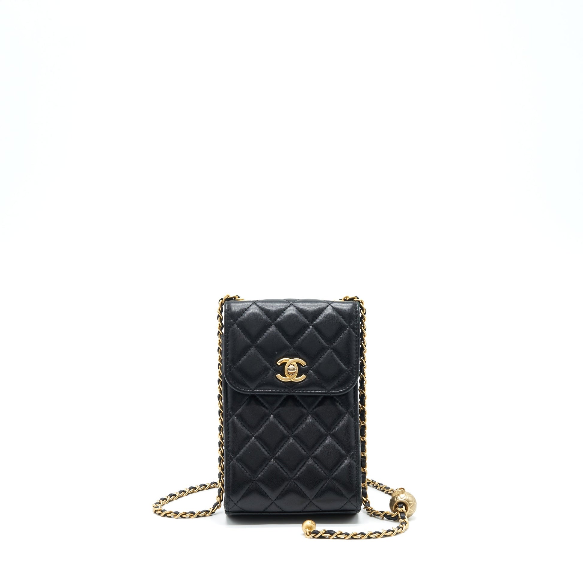 Chanel Pearl Crush Phone Lambskin GHW Black Handbag