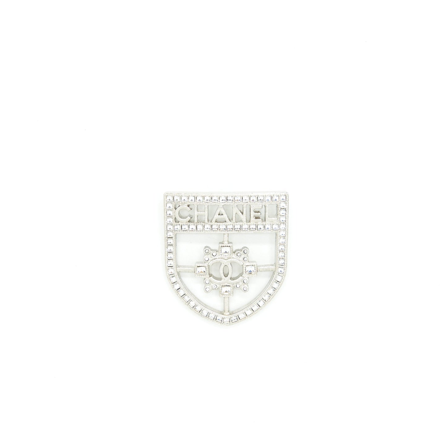 Chanel Shield Brooch Crystals SHW Handbag
