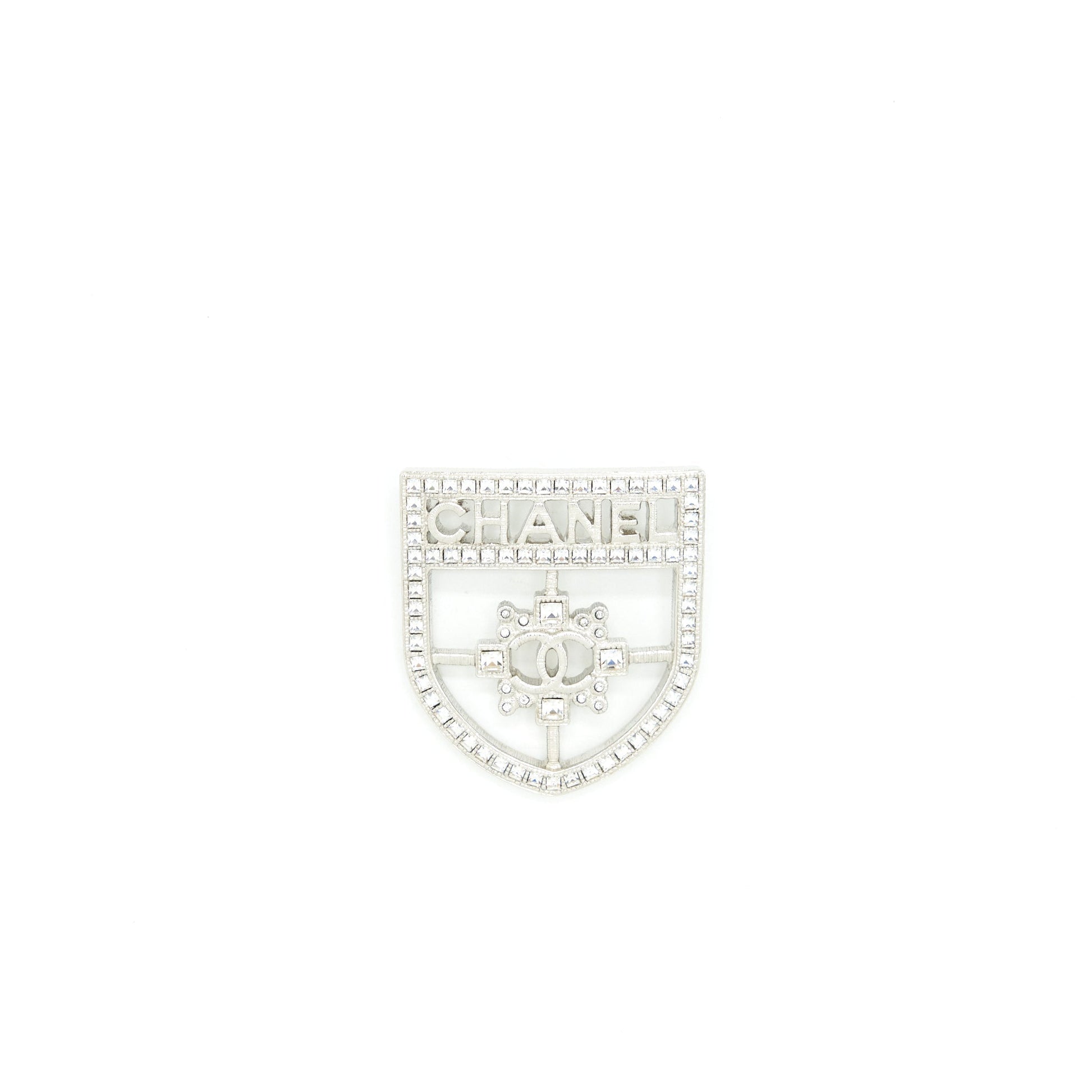 Chanel Shield Brooch Crystals SHW Handbag