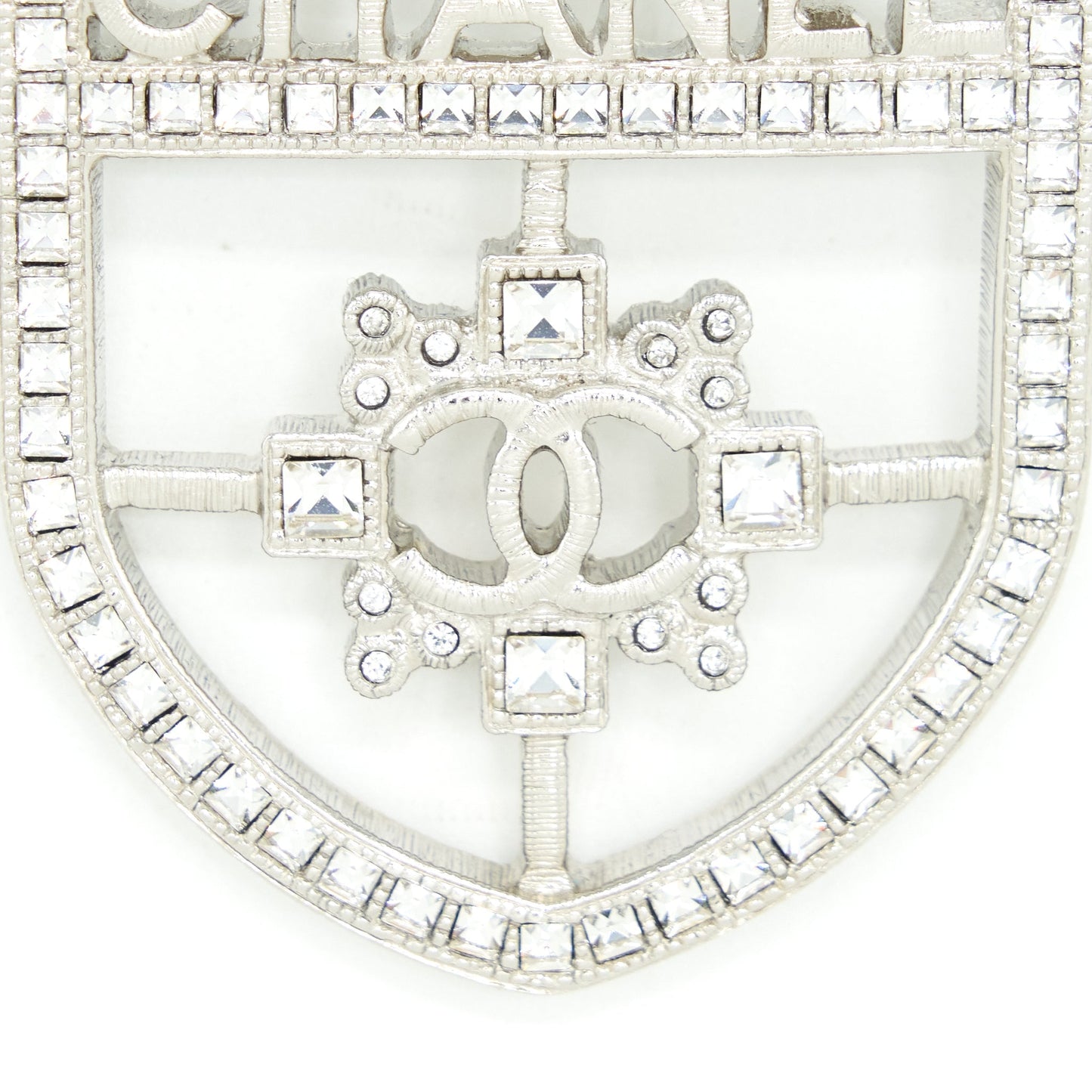 Chanel Shield Brooch Crystals SHW Handbag