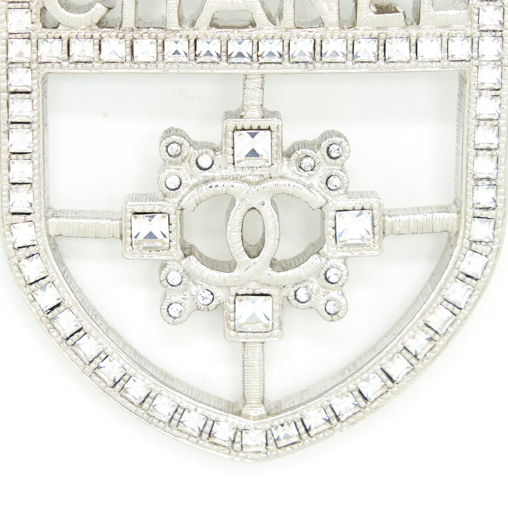Chanel Shield Brooch Crystals SHW Handbag