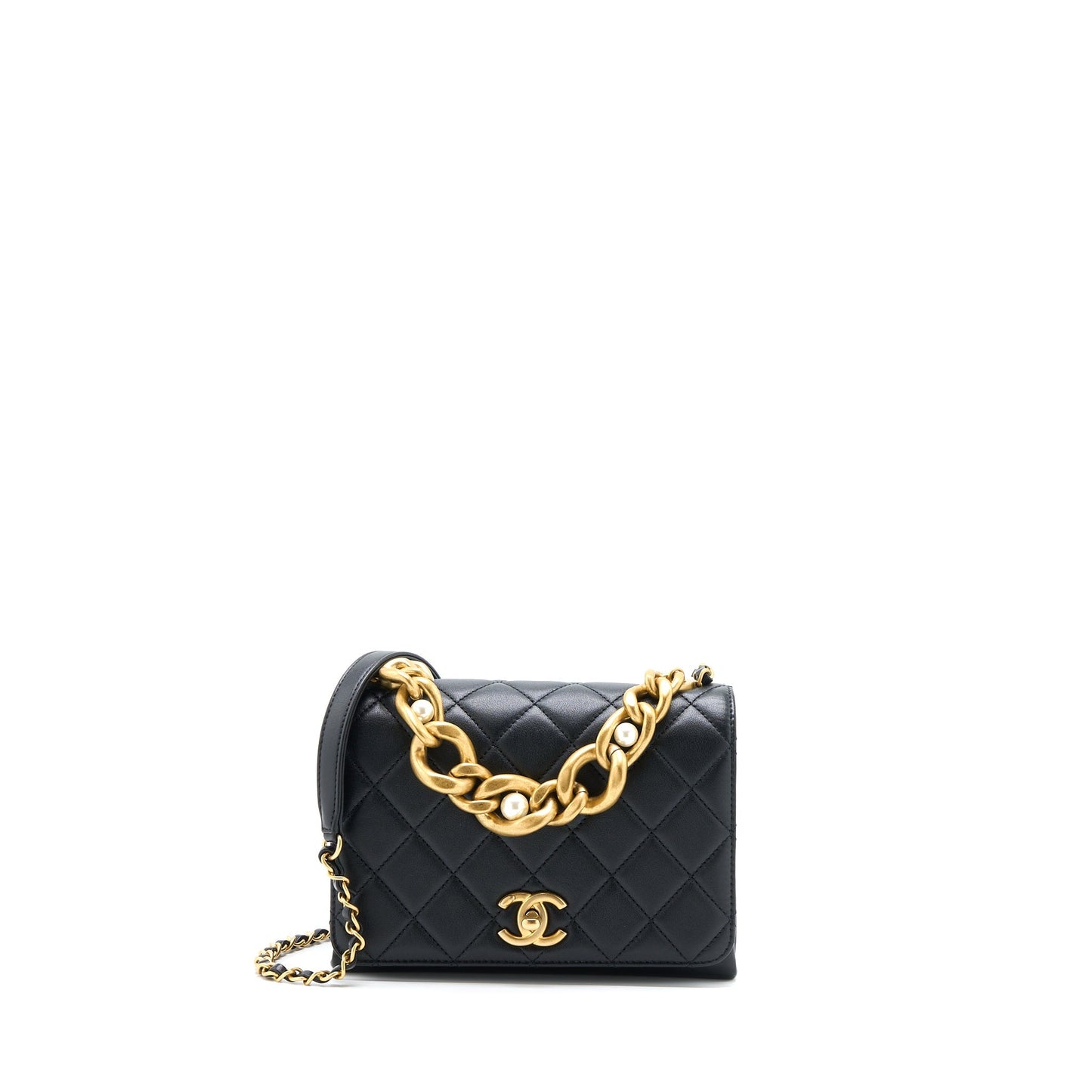 Chanel Seasonal Flap Giant Handle Pearl Calfskin Black Shoulder Bag