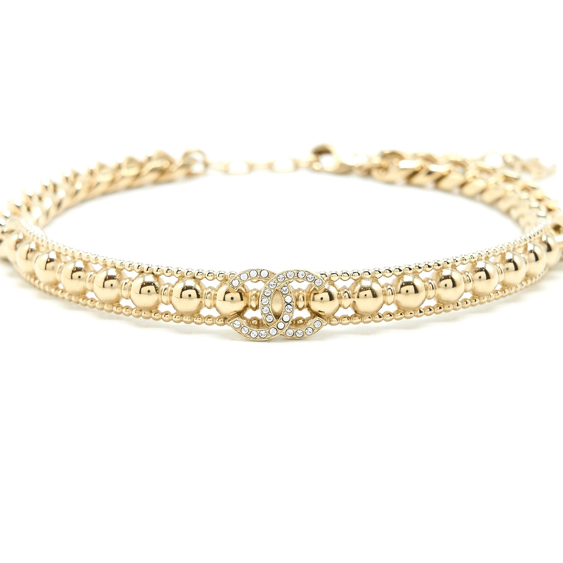 Chanel CC Logo Chocker Crystal Light Tone Gold Handbag