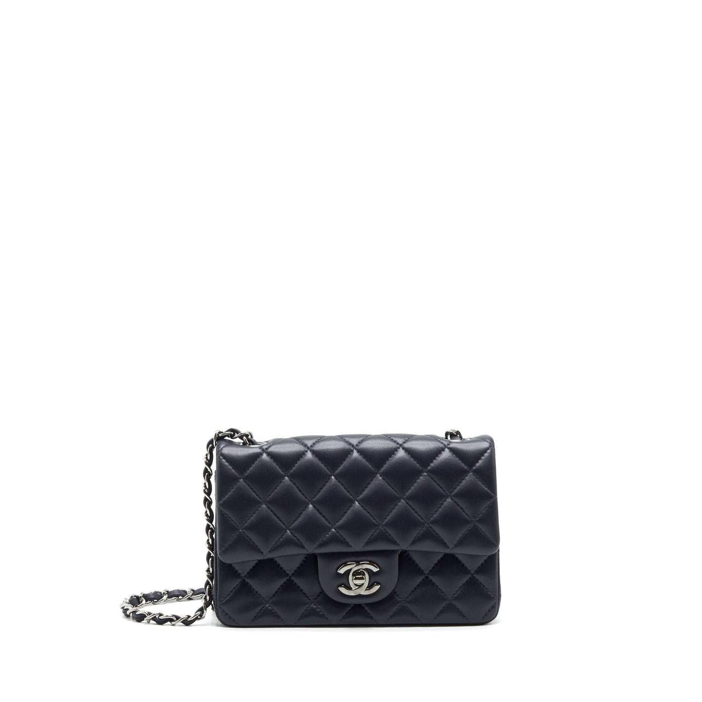 Chanel Rectangular Lambskin Dark Purple Hardware Black Mini Bag