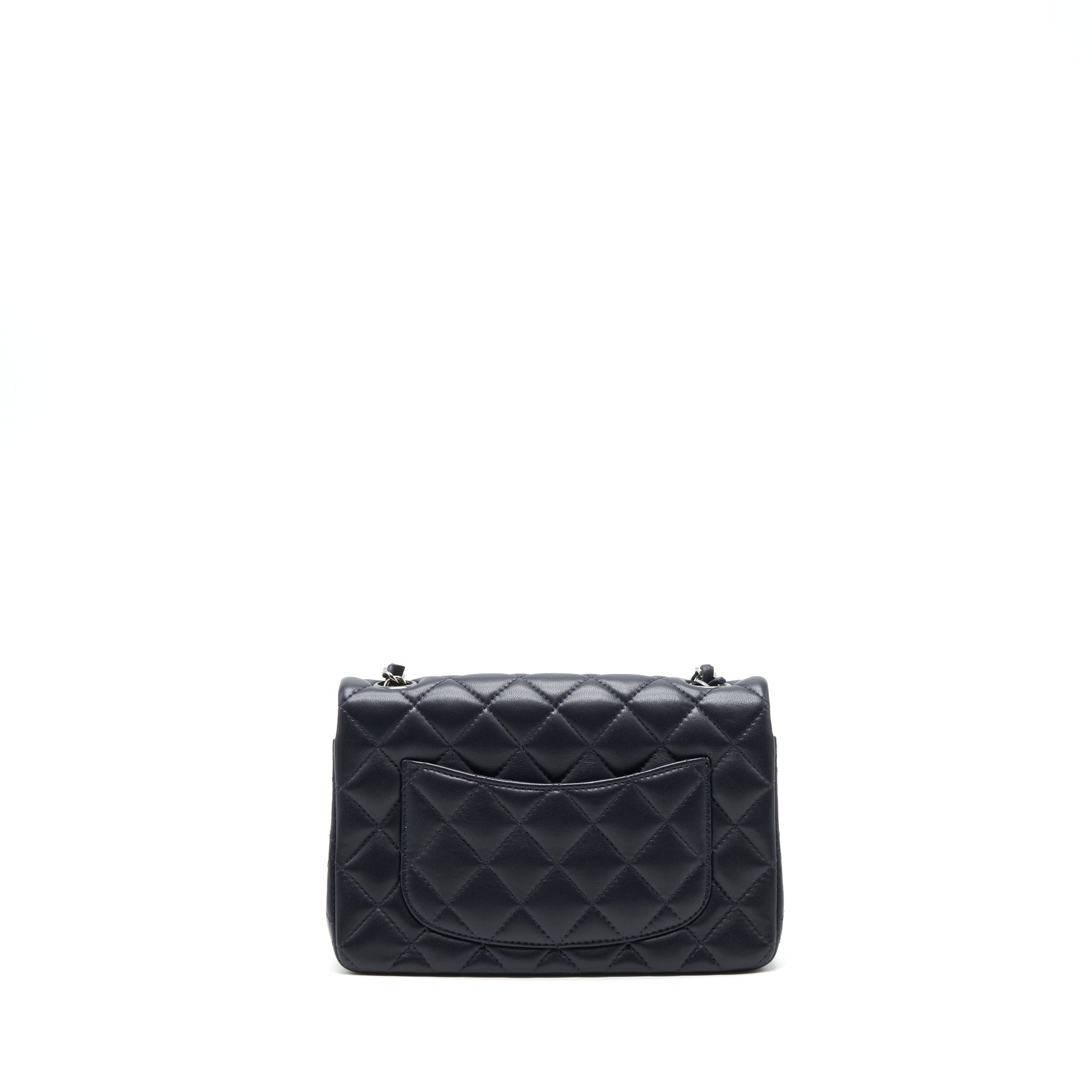 Chanel Rectangular Lambskin Dark Purple Hardware Black Mini Bag