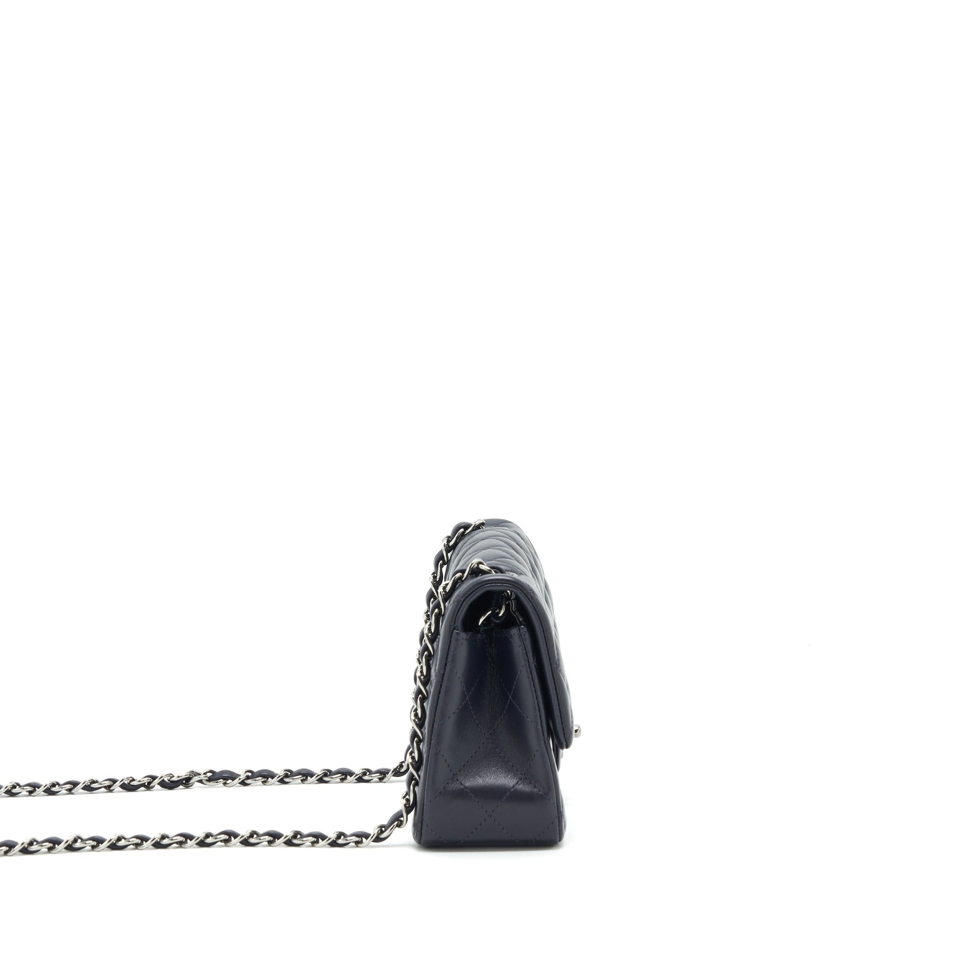Chanel Rectangular Lambskin Dark Purple Hardware Black Mini Bag