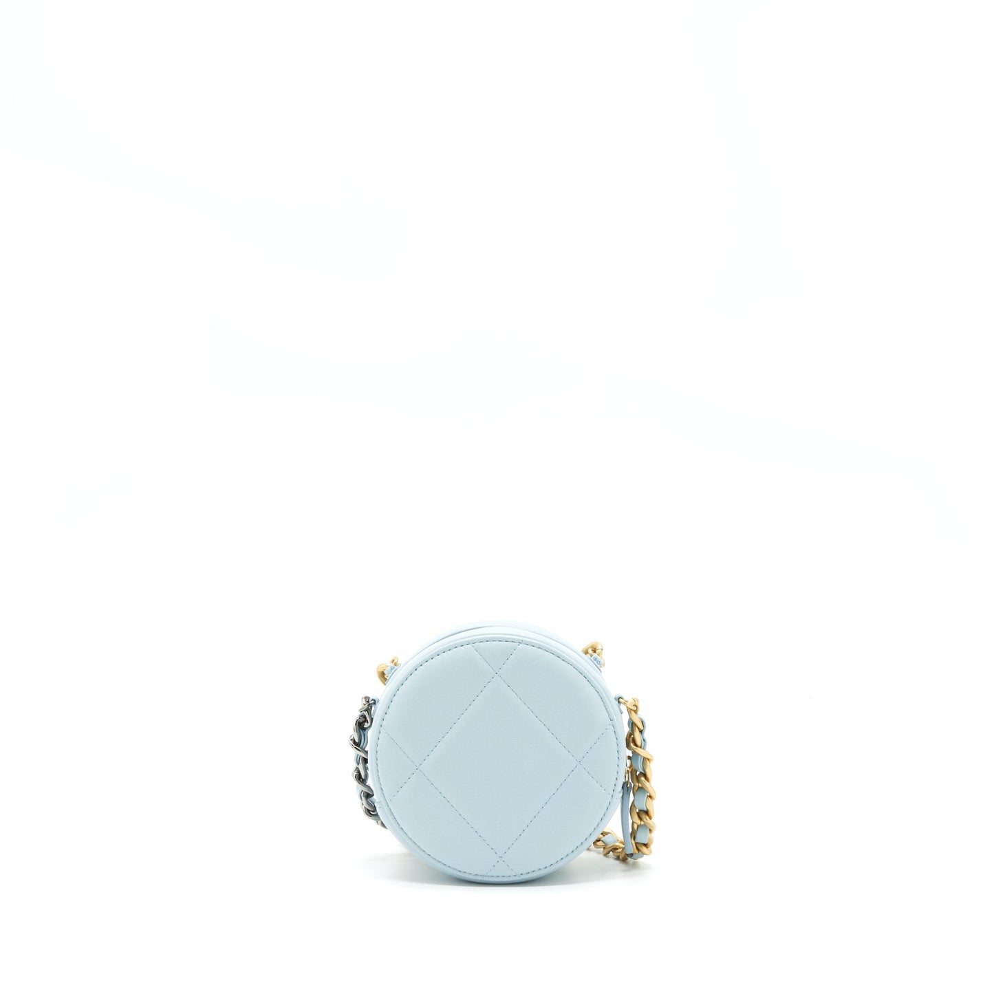 Chanel 19 Round Lambskin Light Blue Clutch Bag