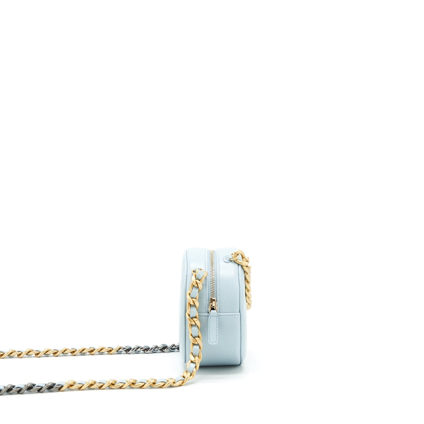 Chanel 19 Round Lambskin Light Blue Clutch Bag