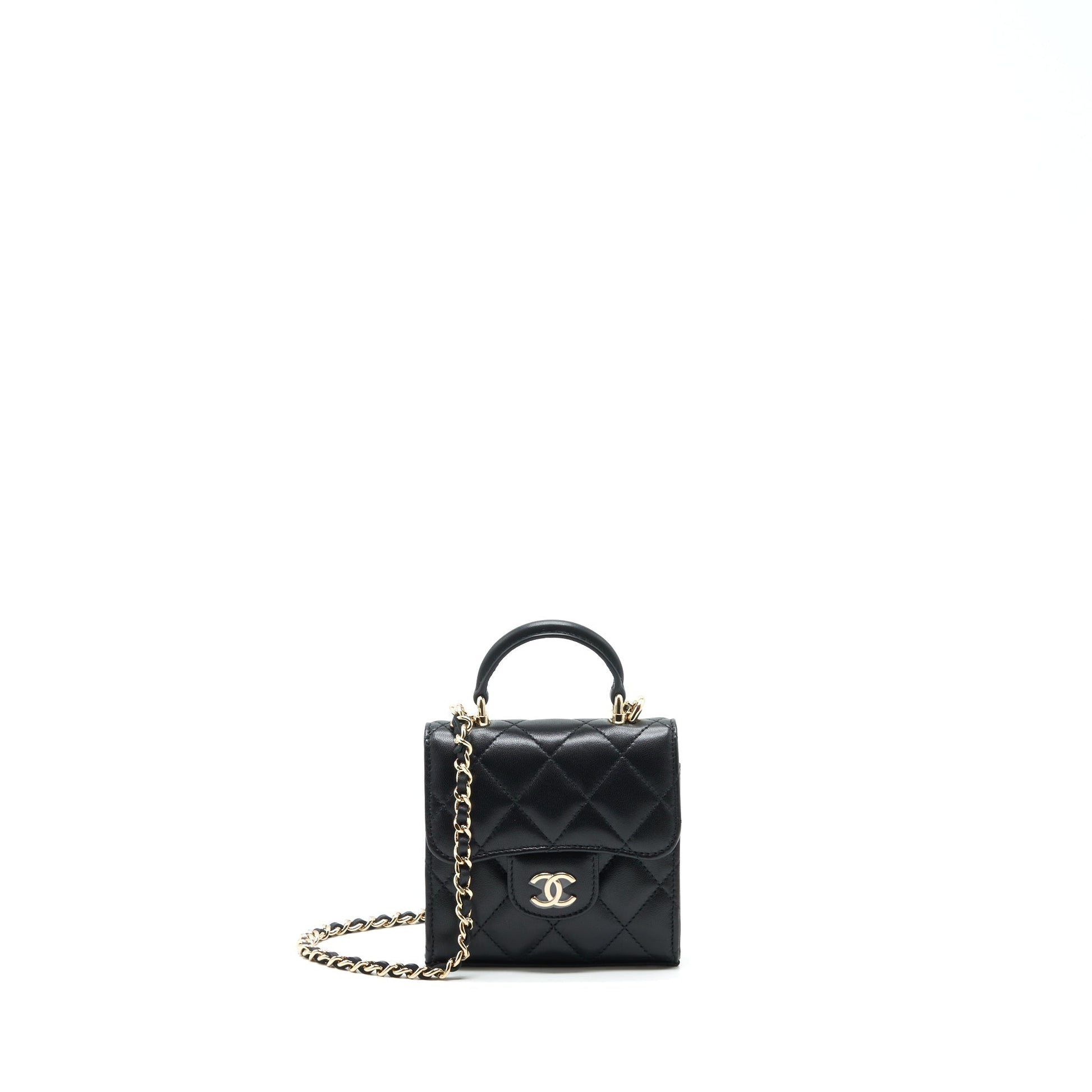 Chanel 22P Top Handle Flap Lambskin LGHW Black Shoulder Bag Lghw 1