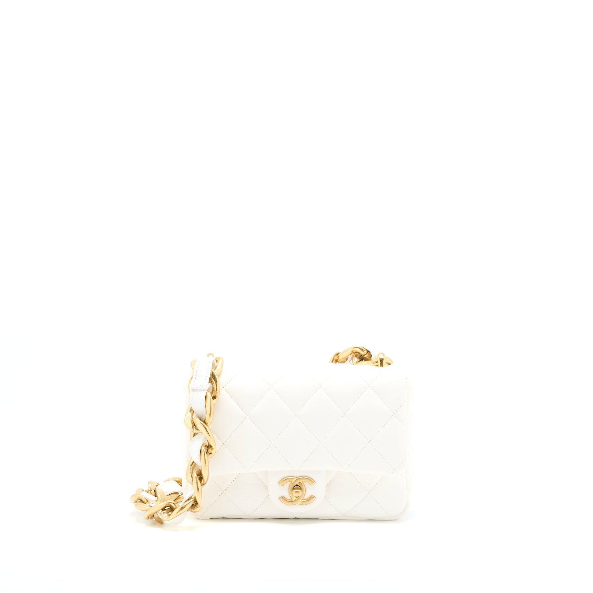 Chanel 22S Giant Flap Lambskin Brushed GHW White Shoulder Bag
