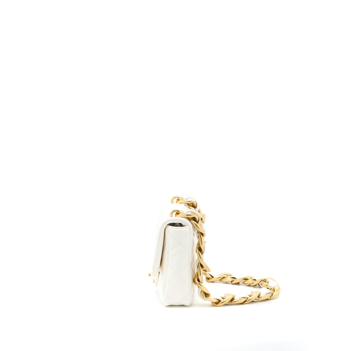 Chanel 22S Giant Flap Lambskin Brushed GHW White Shoulder Bag