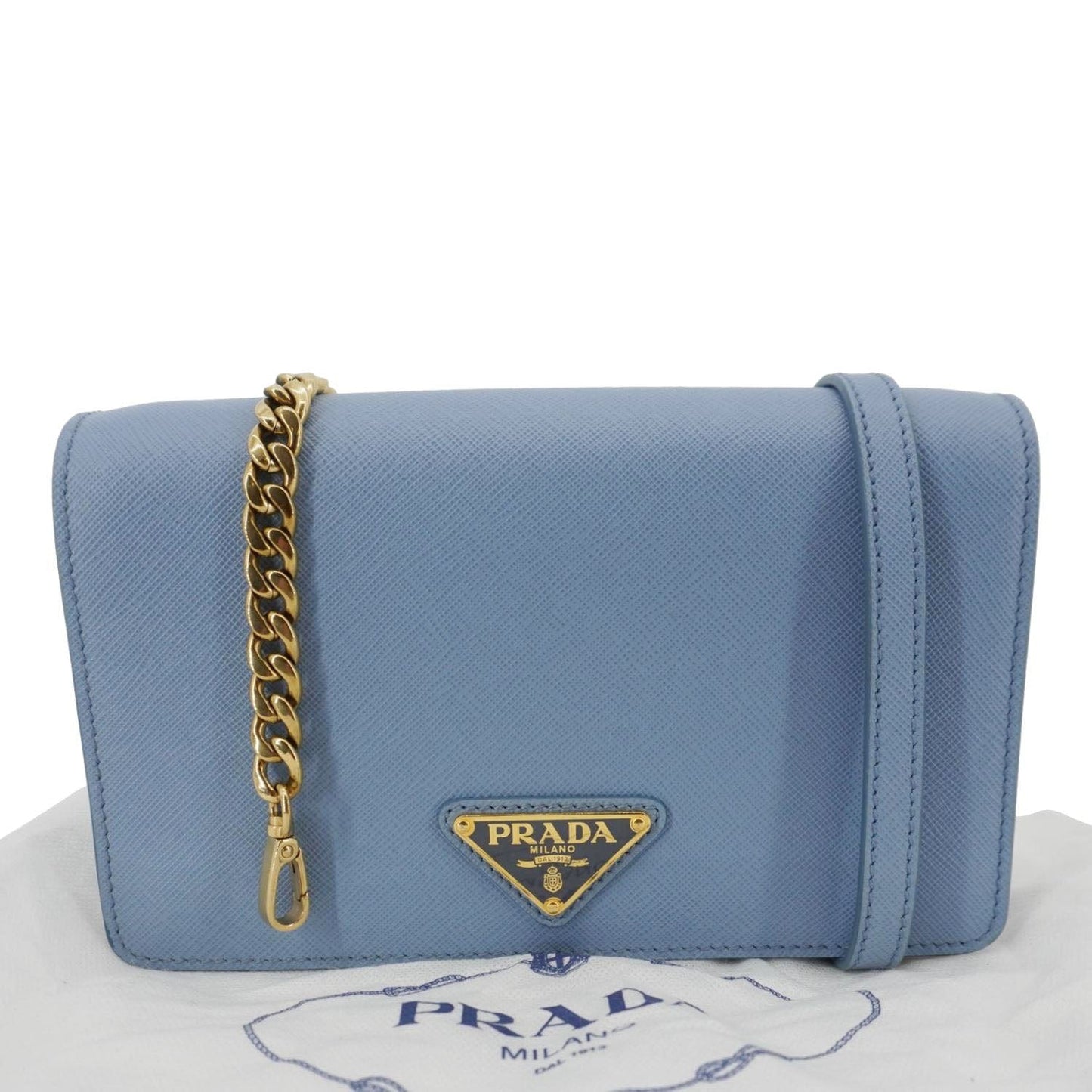Prada Bandoliera Flip Lock Crossbody Bag Leather Saffiano Blue