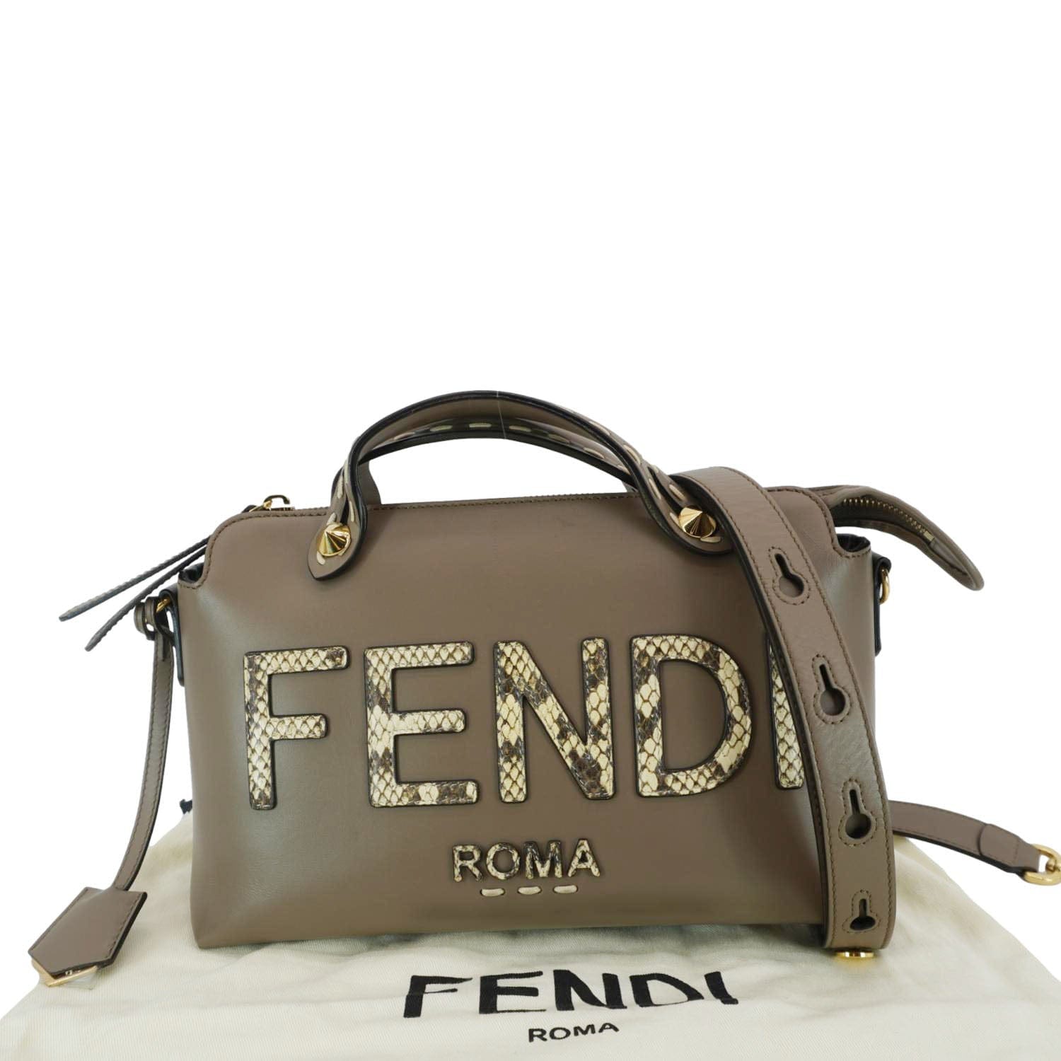 Fendi By The Way Print Boston Bag Leather Python Beige Travel Bag