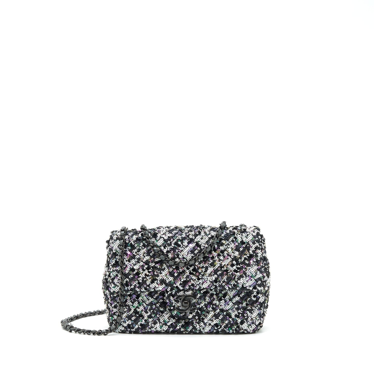 Chanel Rectangular Flap Sequins Hardware Multicolor Black Shoulder Bag