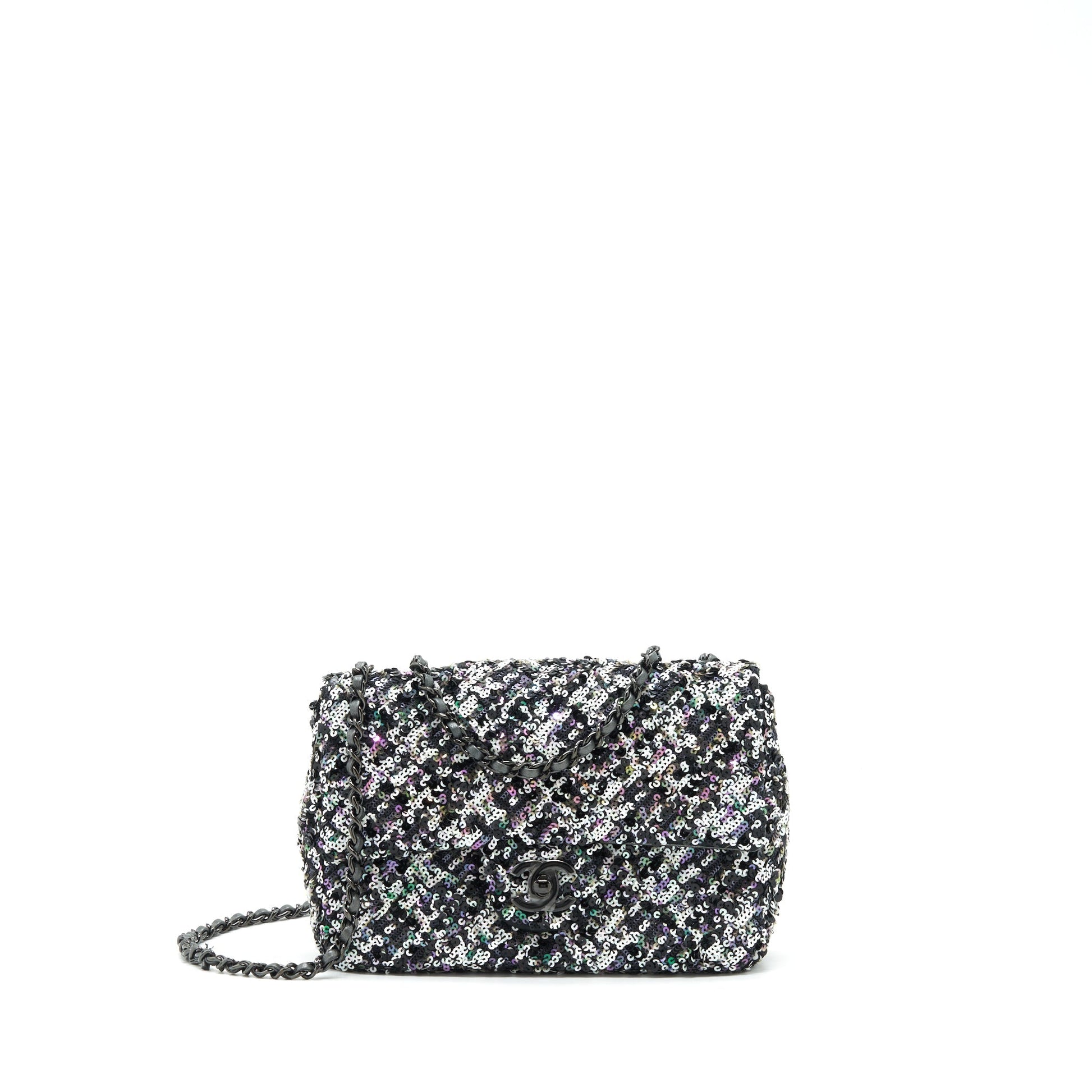 Chanel Rectangular Flap Sequins Hardware Multicolor Black Shoulder Bag