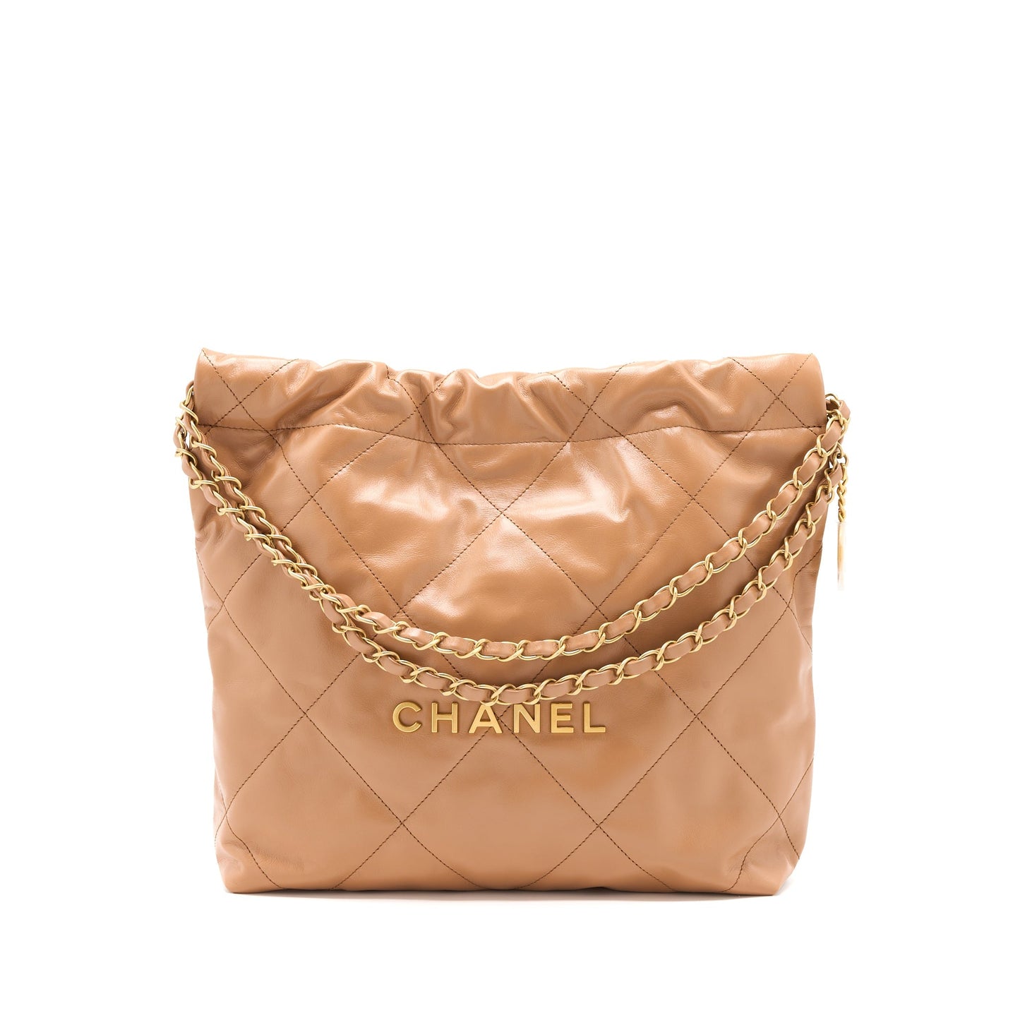 Chanel 22 Shiny Calfskin Caramel GHW Microchip Small Handbag