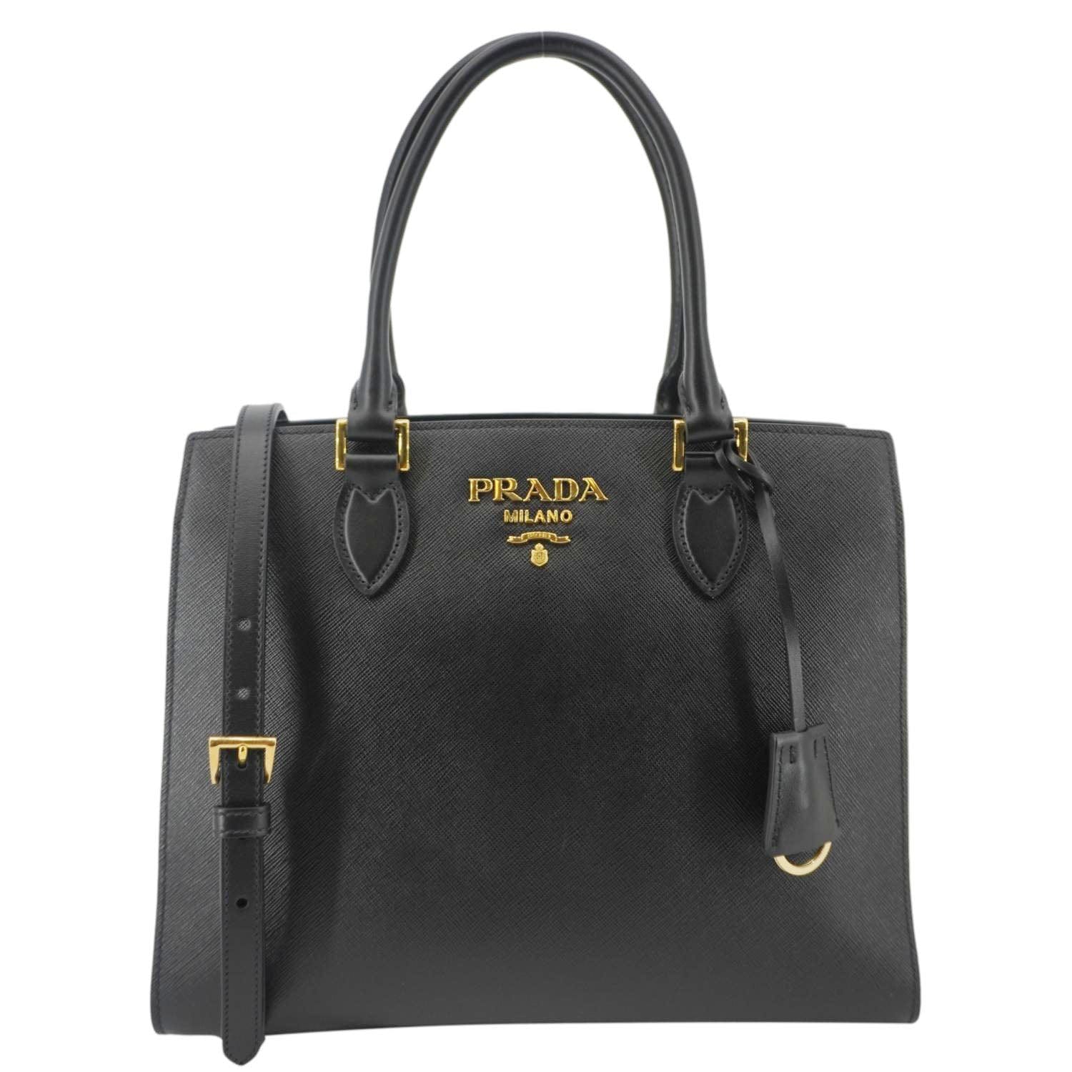 Prada Soft Zippered Tote Bag Leather Saffiano Black