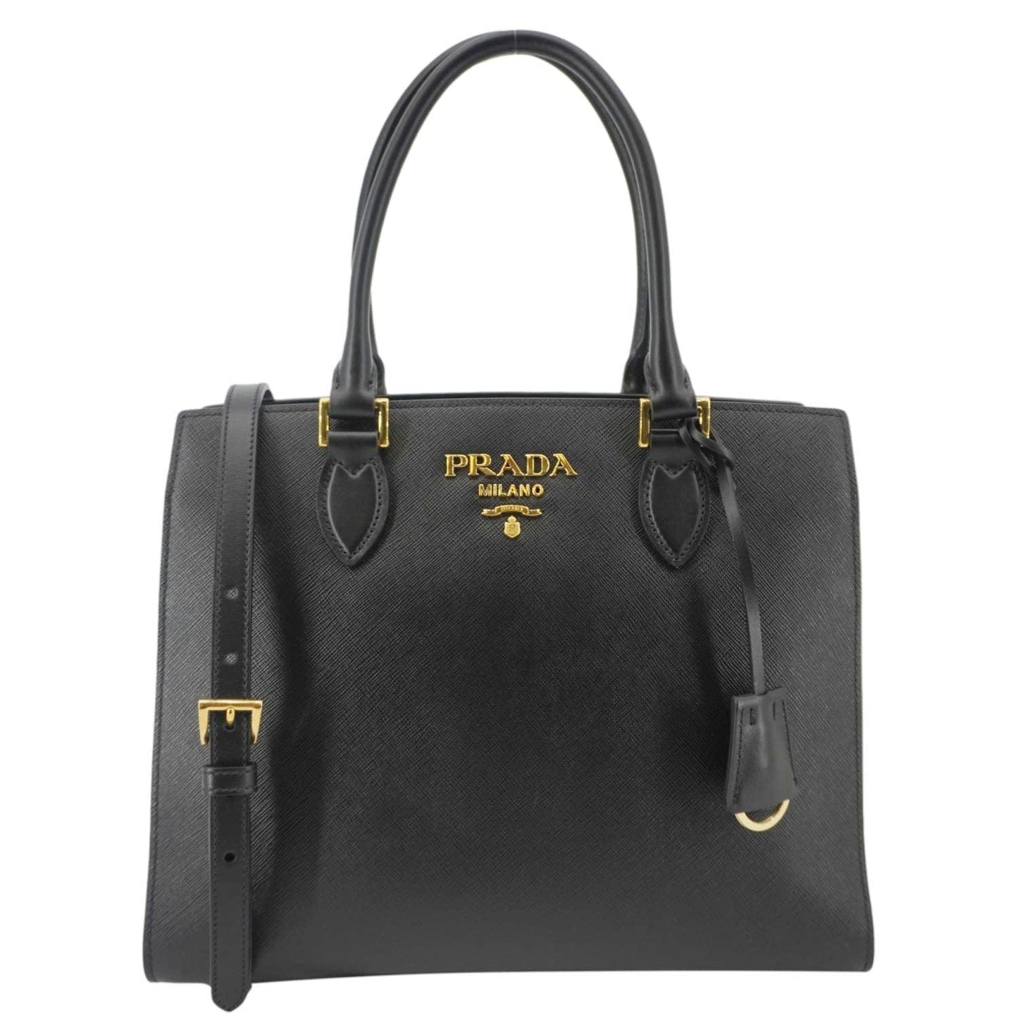 Soft Zippered Saffiano Tote Bag Leather Black