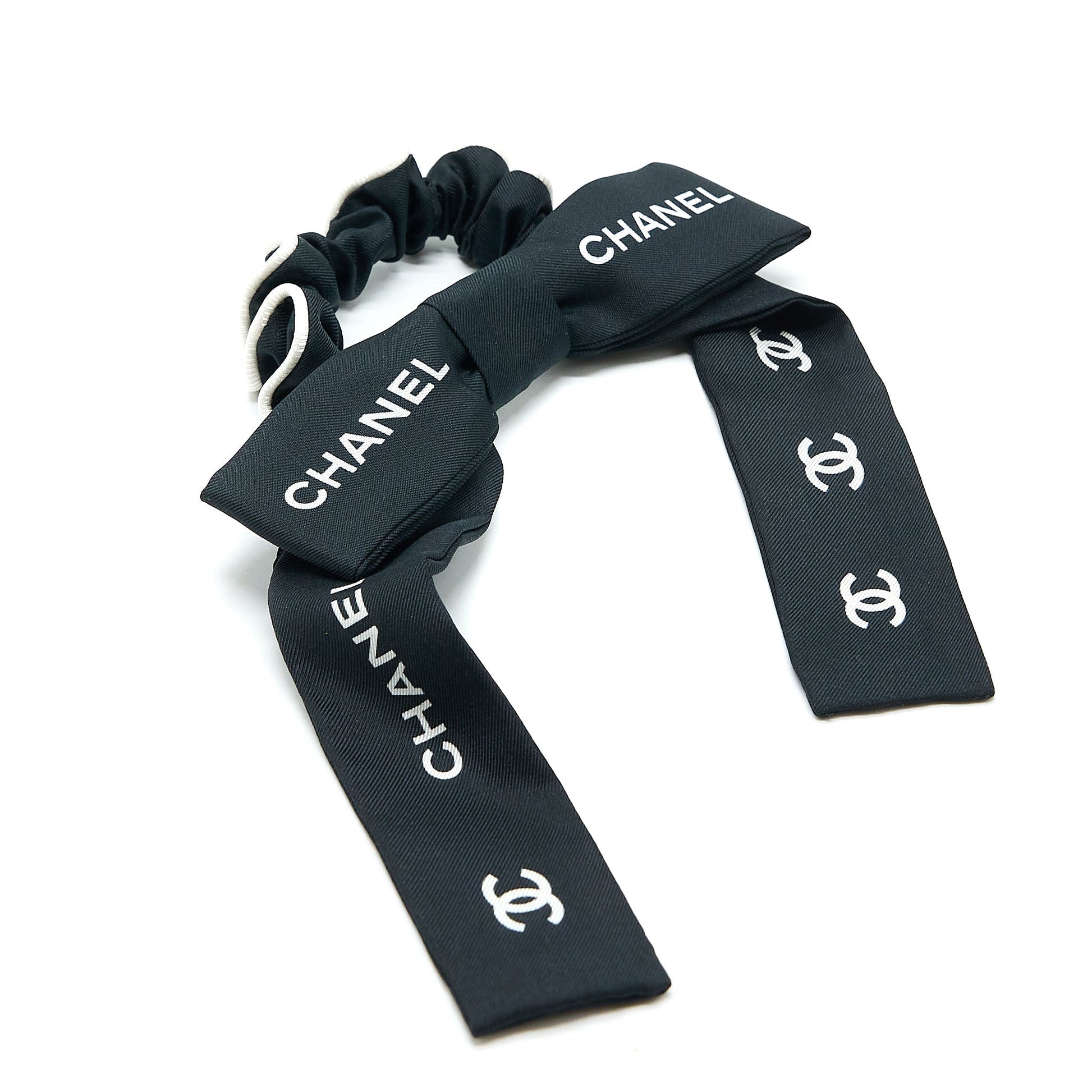 Chanel 23P Hair Tie Letter CC Logo Black White Handbag