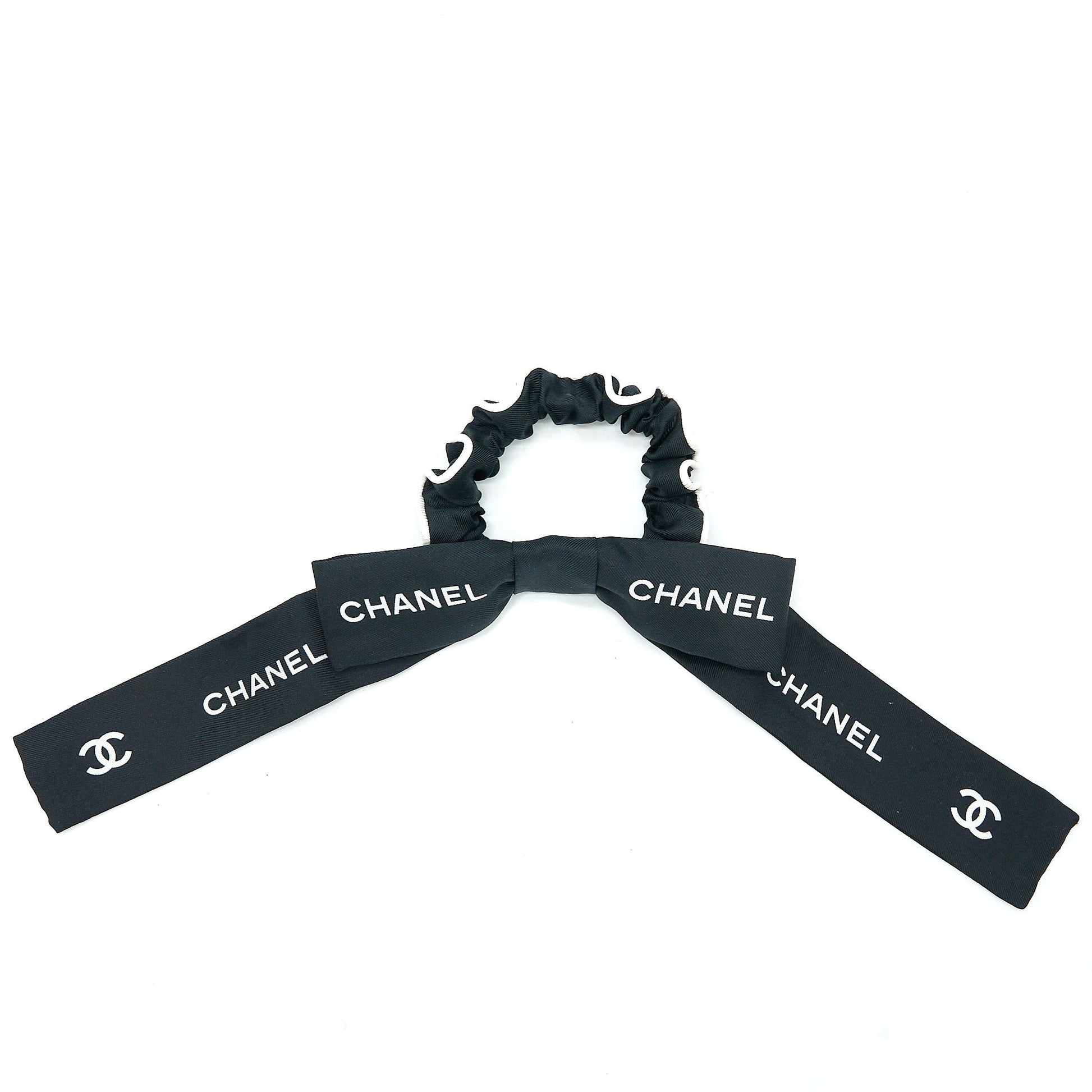 Chanel 23P Hair Tie Letter CC Logo Black White Handbag