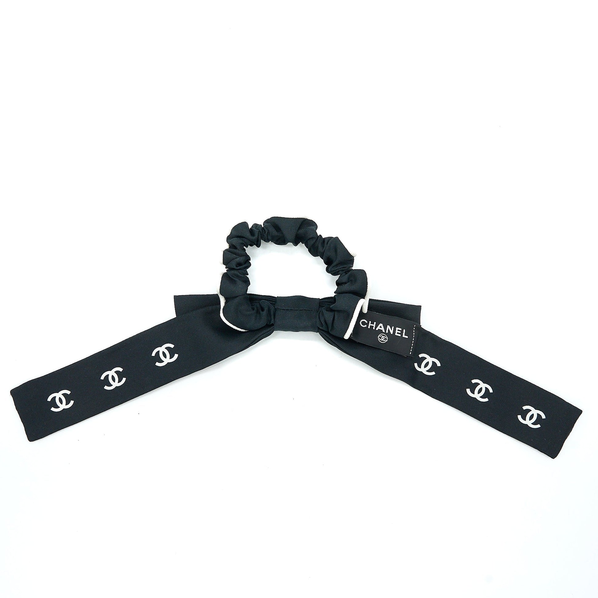 Chanel 23P Hair Tie Letter CC Logo Black White Handbag