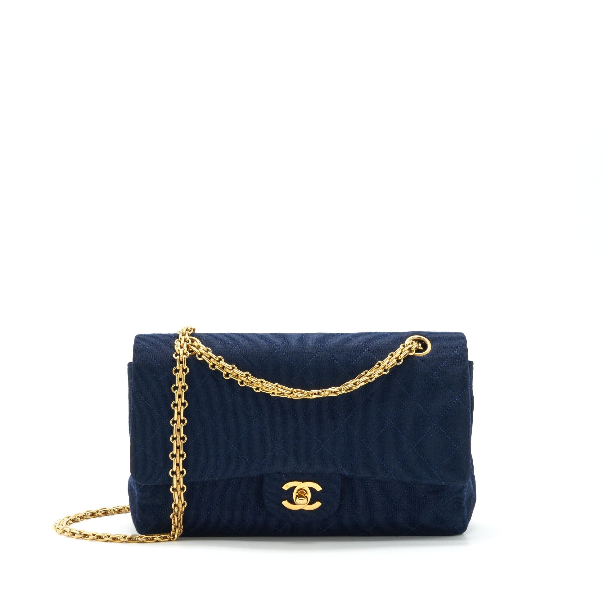 Chanel Classic Double Flap Fabric Navy GHW Shoulder Bag