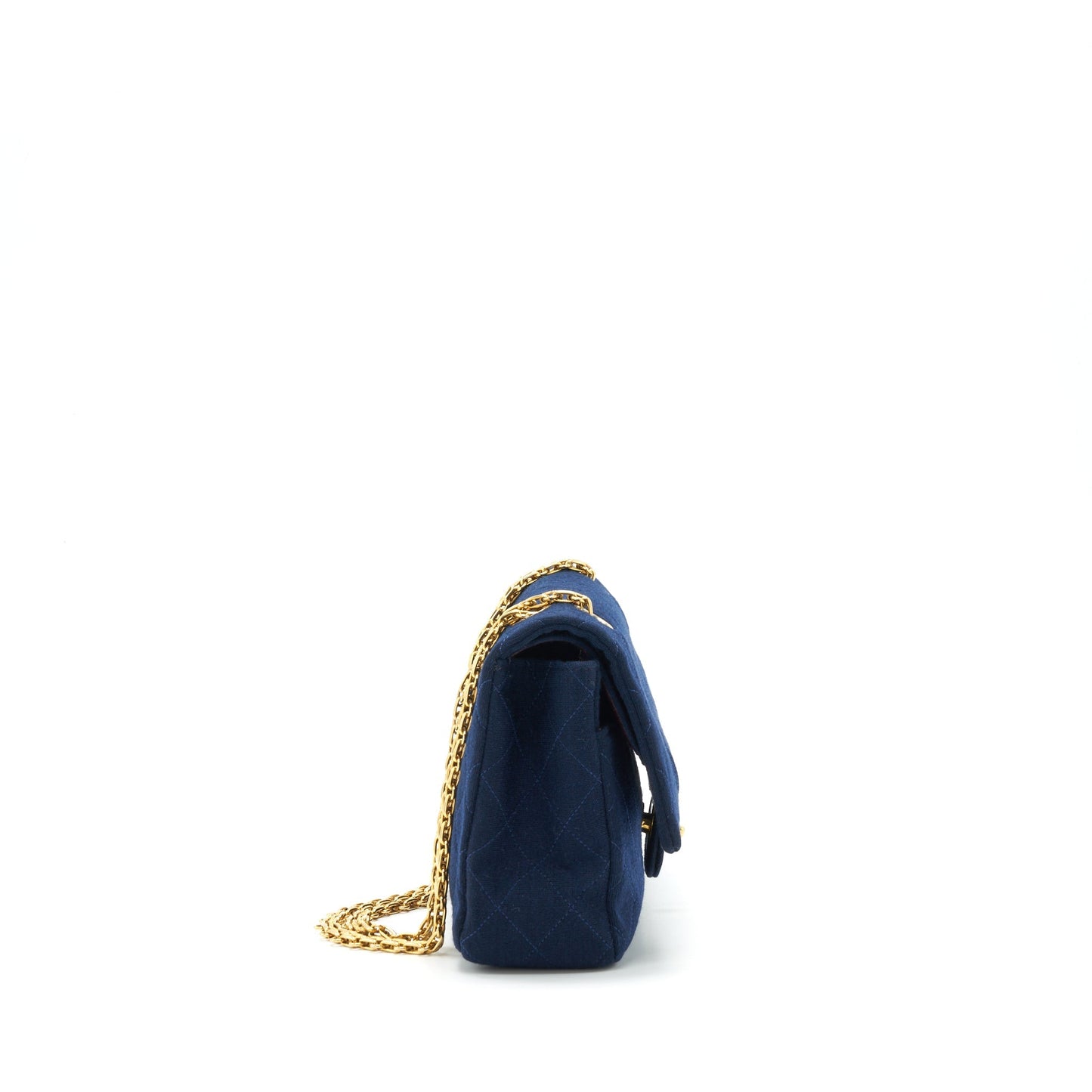Chanel Classic Double Flap Fabric Navy GHW Shoulder Bag