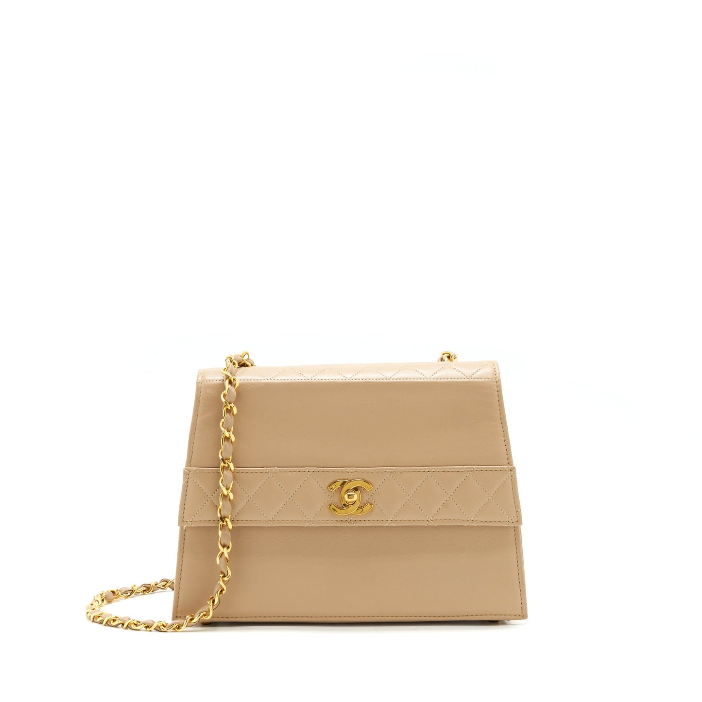 Chanel Single Flap Cross body Lambskin GHW Beige Shoulder Bag