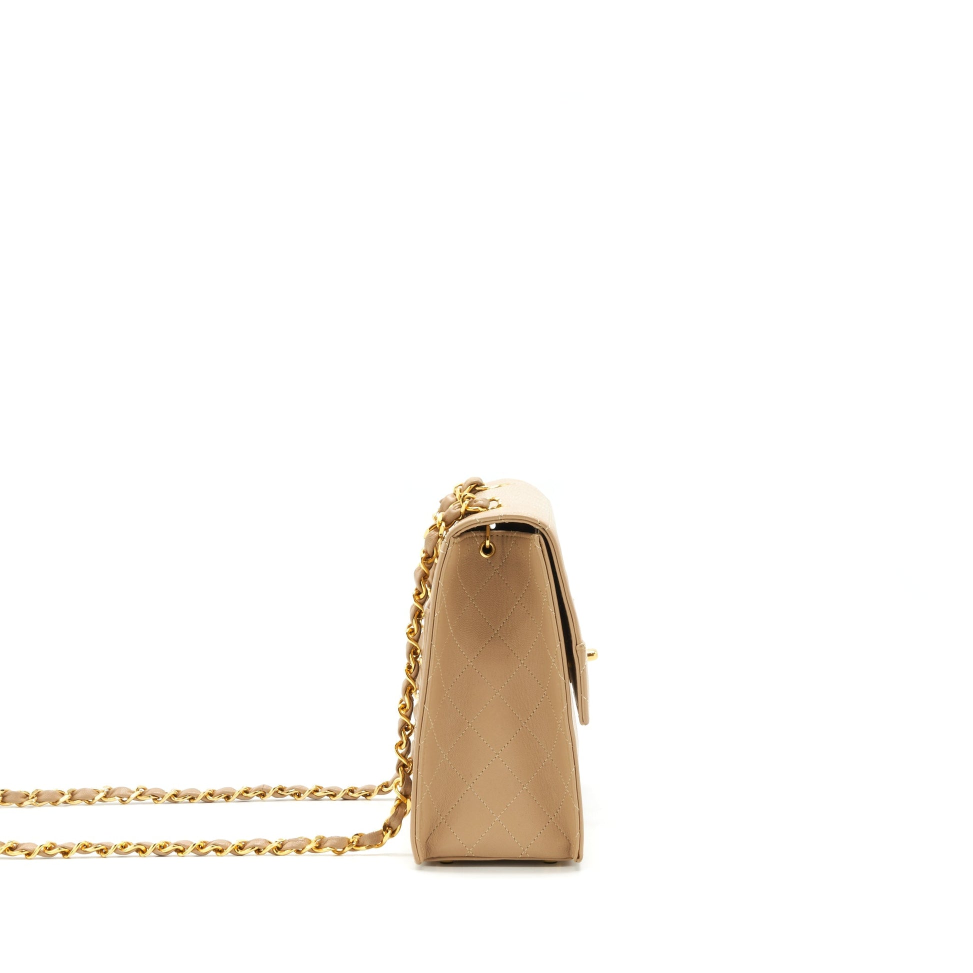 Chanel Single Flap Cross body Lambskin GHW Beige Shoulder Bag