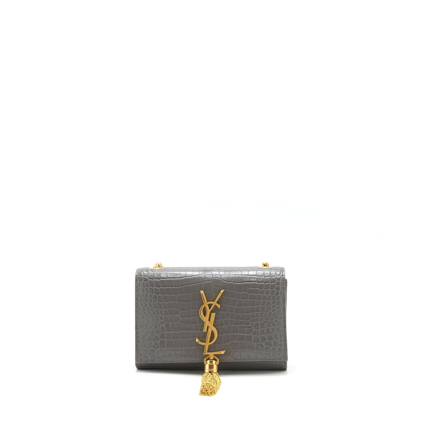 YSL Saint Laurent Kate Tassel Crocodile Embossed Calfskin Grey Travel Travel Bag