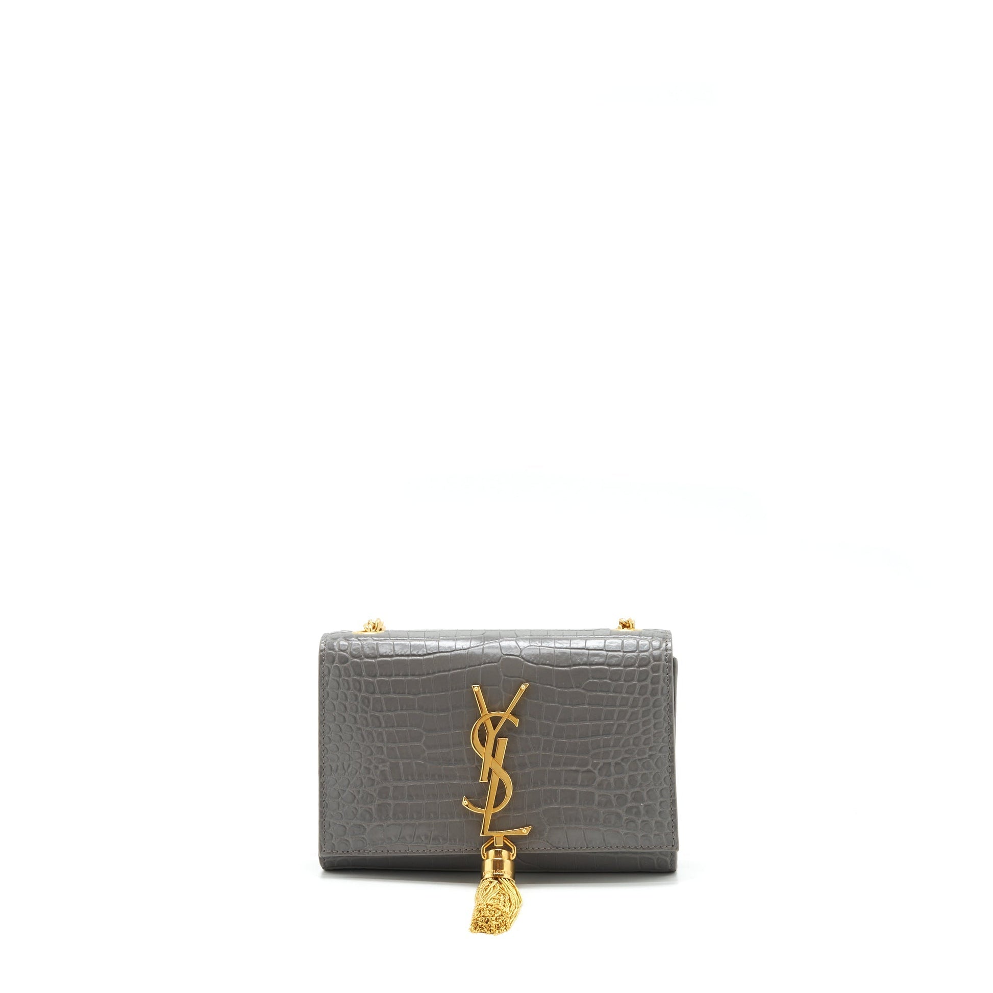 YSL Saint Laurent Kate Tassel Crocodile Embossed Calfskin Grey Travel Travel Bag